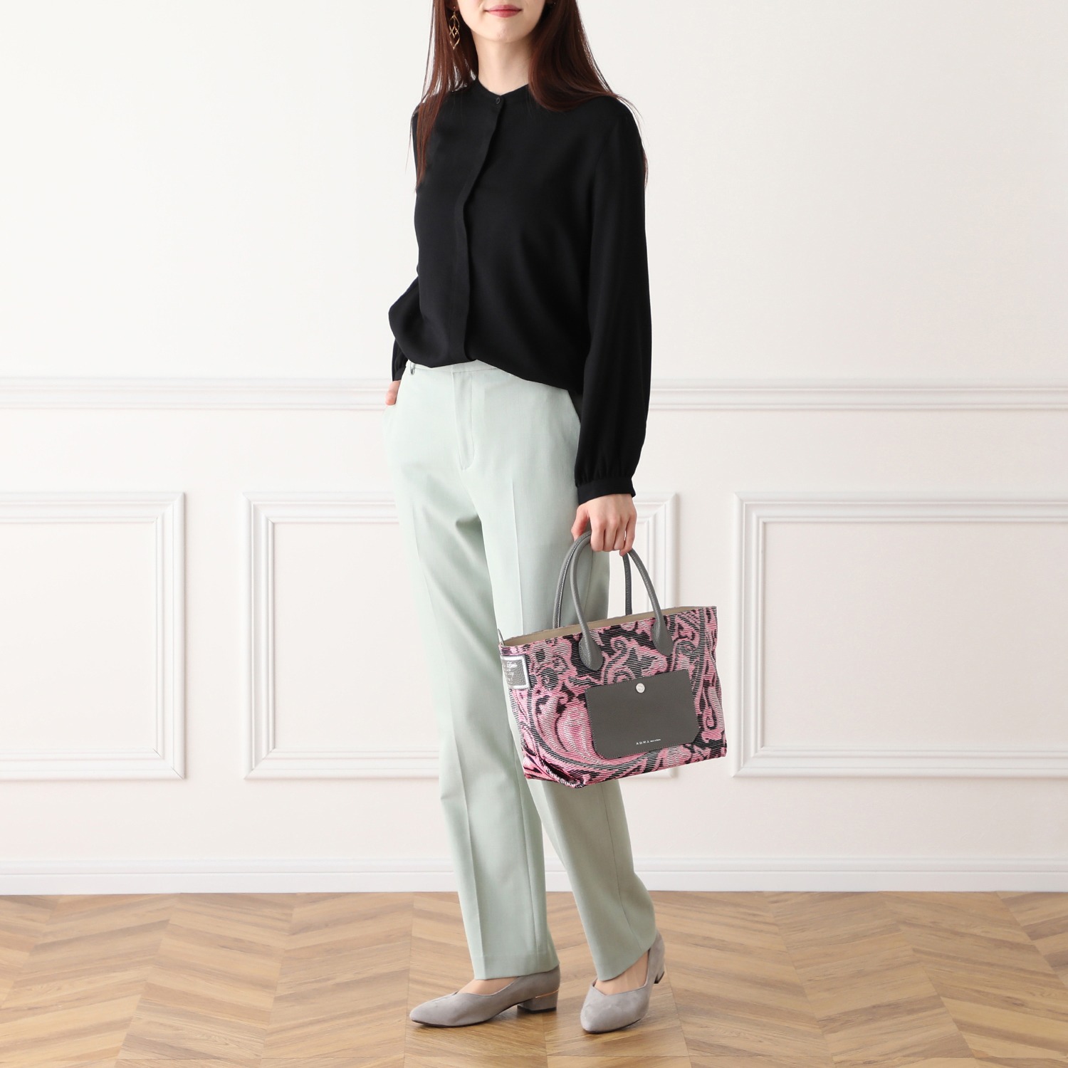 エーディーエムジェイ イタリアンファブリック アウトポケットアクセント ファスナー付トートバッグ