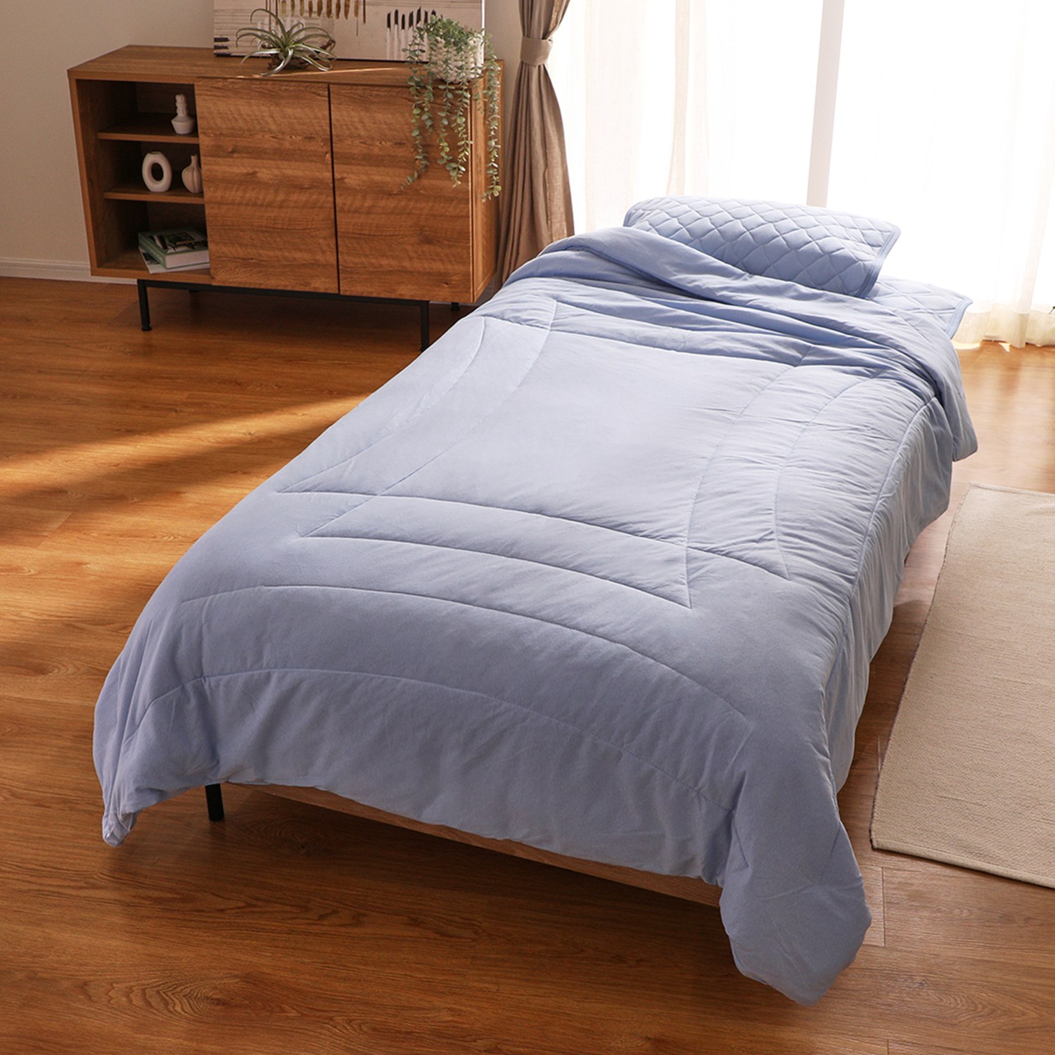 ＜シングル＞防ダニ加工わた入り コットン１００％ 肌掛けふとん 