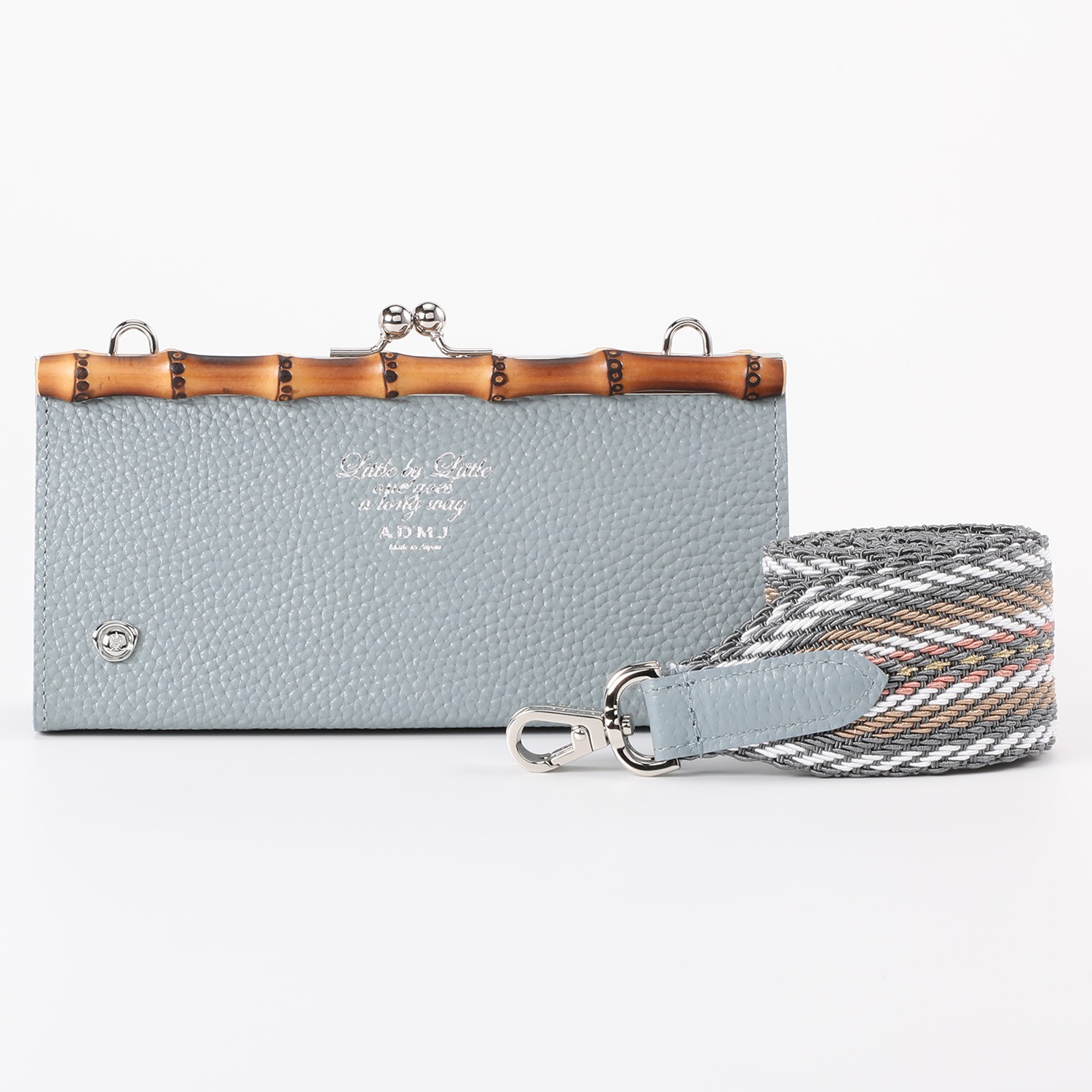 エーディーエムジェイ 牛革 バンブーがま口 ストラップ付マルチポーチ