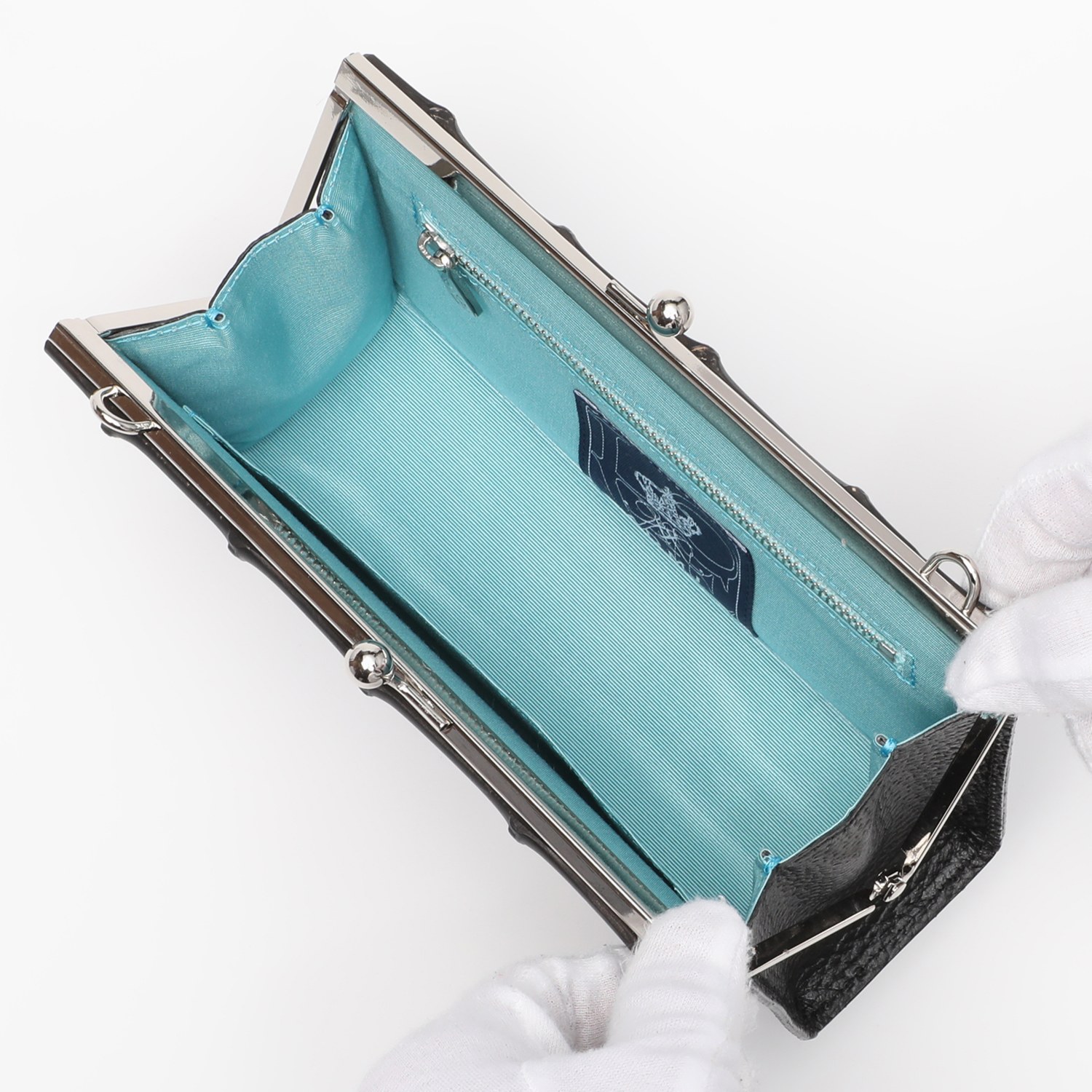 エーディーエムジェイ 牛革 バンブーがま口 ストラップ付マルチポーチ