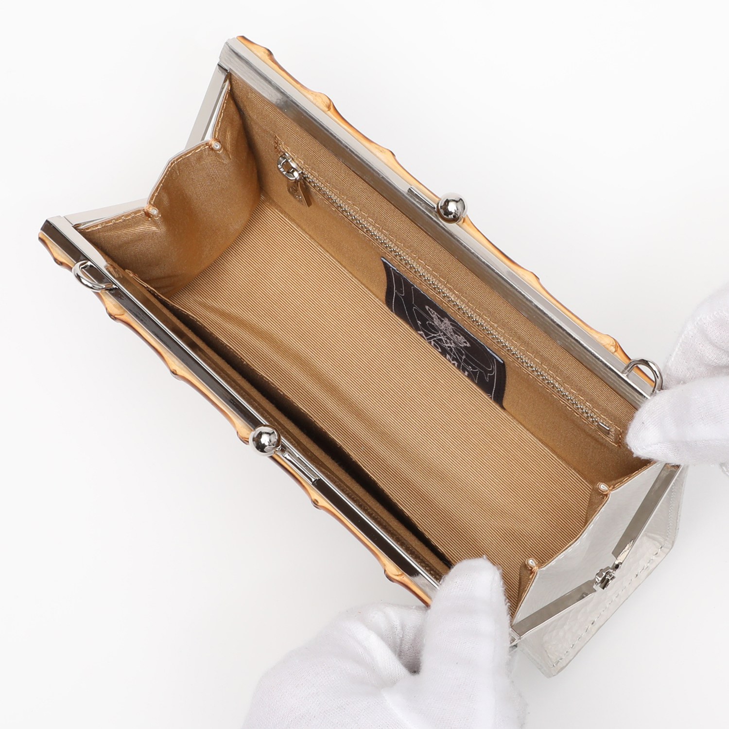 エーディーエムジェイ 牛革 バンブーがま口 ストラップ付マルチポーチ