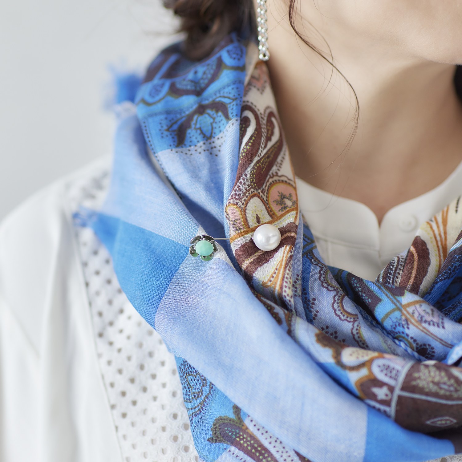 シマ・リリアーナ ビジュウ＆パールビジュウ フラワーデザイン ピンブローチ