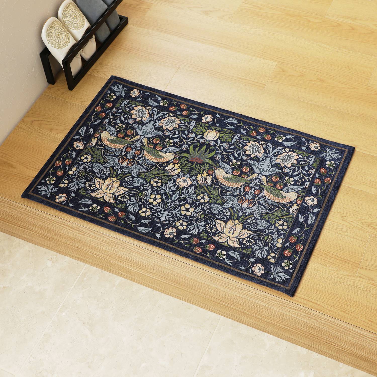 ＜６０×９０ｃｍ＞モリスデザインスタジオ “いちご泥棒” ベルギー製 ゴブラン織マット 