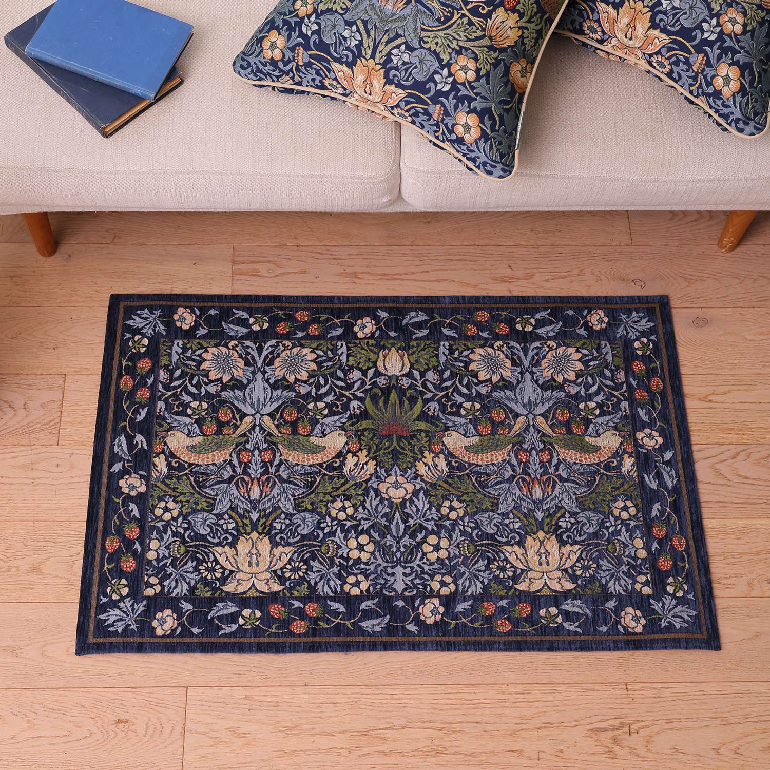 ＜６０×９０ｃｍ＞モリスデザインスタジオ “いちご泥棒” ベルギー製 ゴブラン織マット 