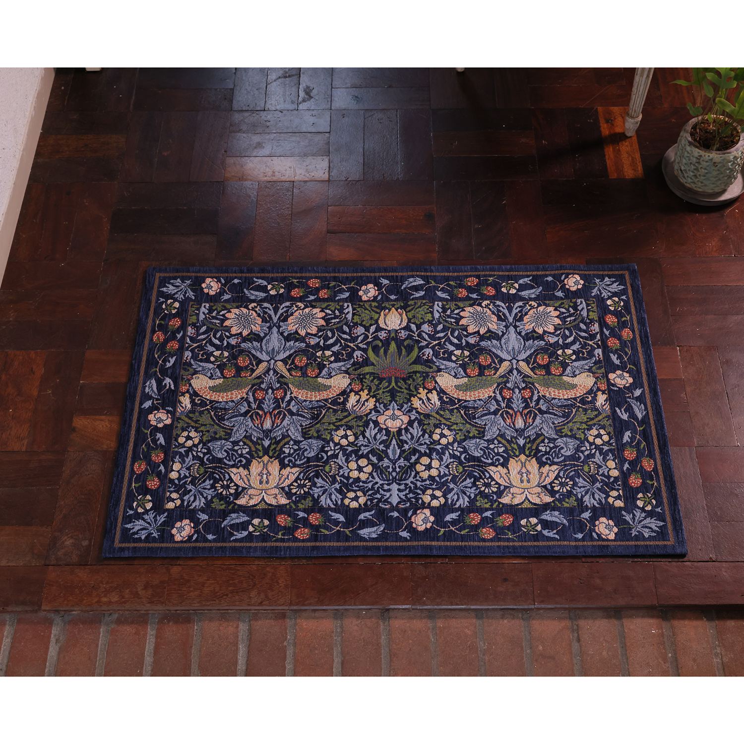 ＜６０×９０ｃｍ＞モリスデザインスタジオ “いちご泥棒” ベルギー製 ゴブラン織マット 