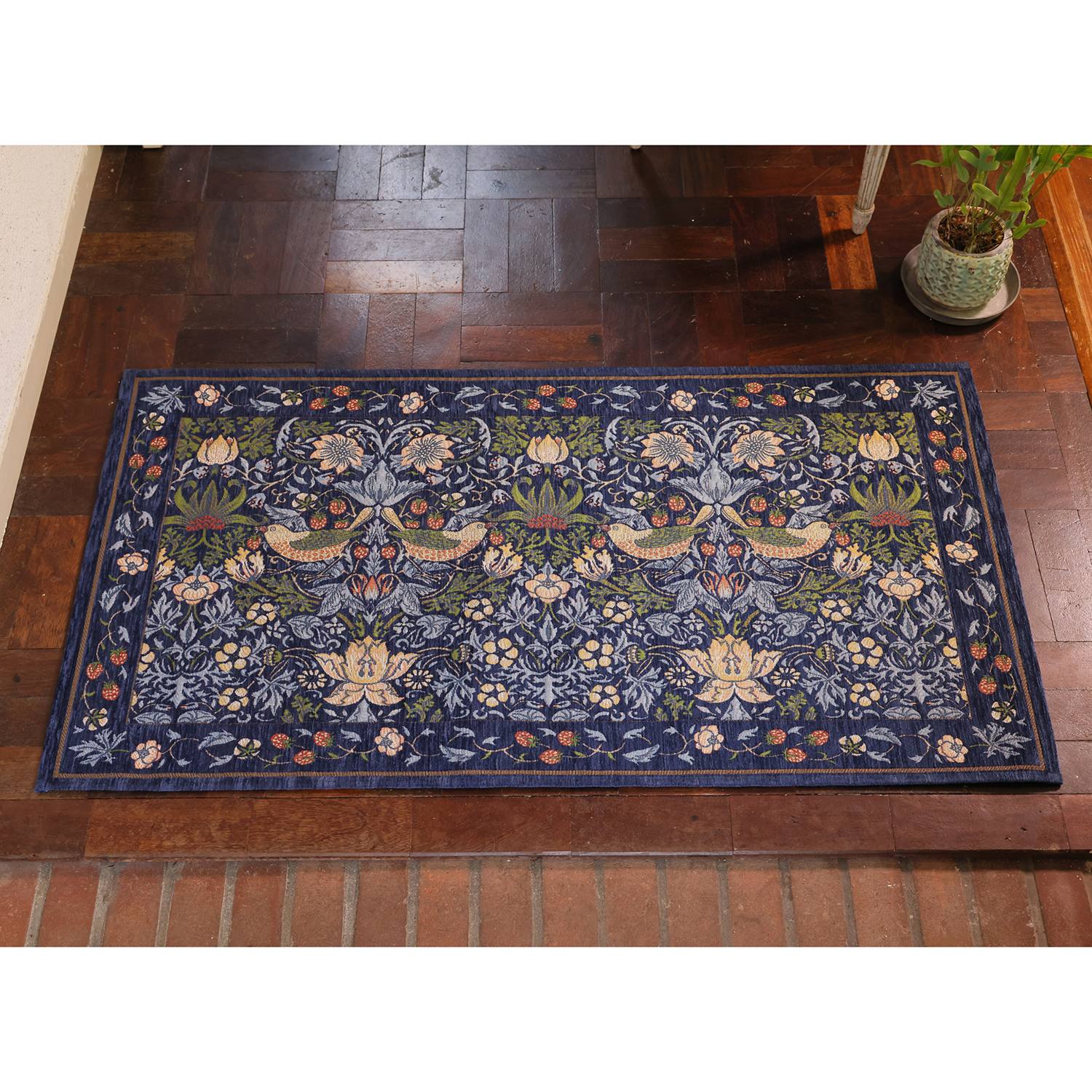 ＜６７×１２０ｃｍ＞モリスデザインスタジオ “いちご泥棒” ベルギー製 ゴブラン織マット 