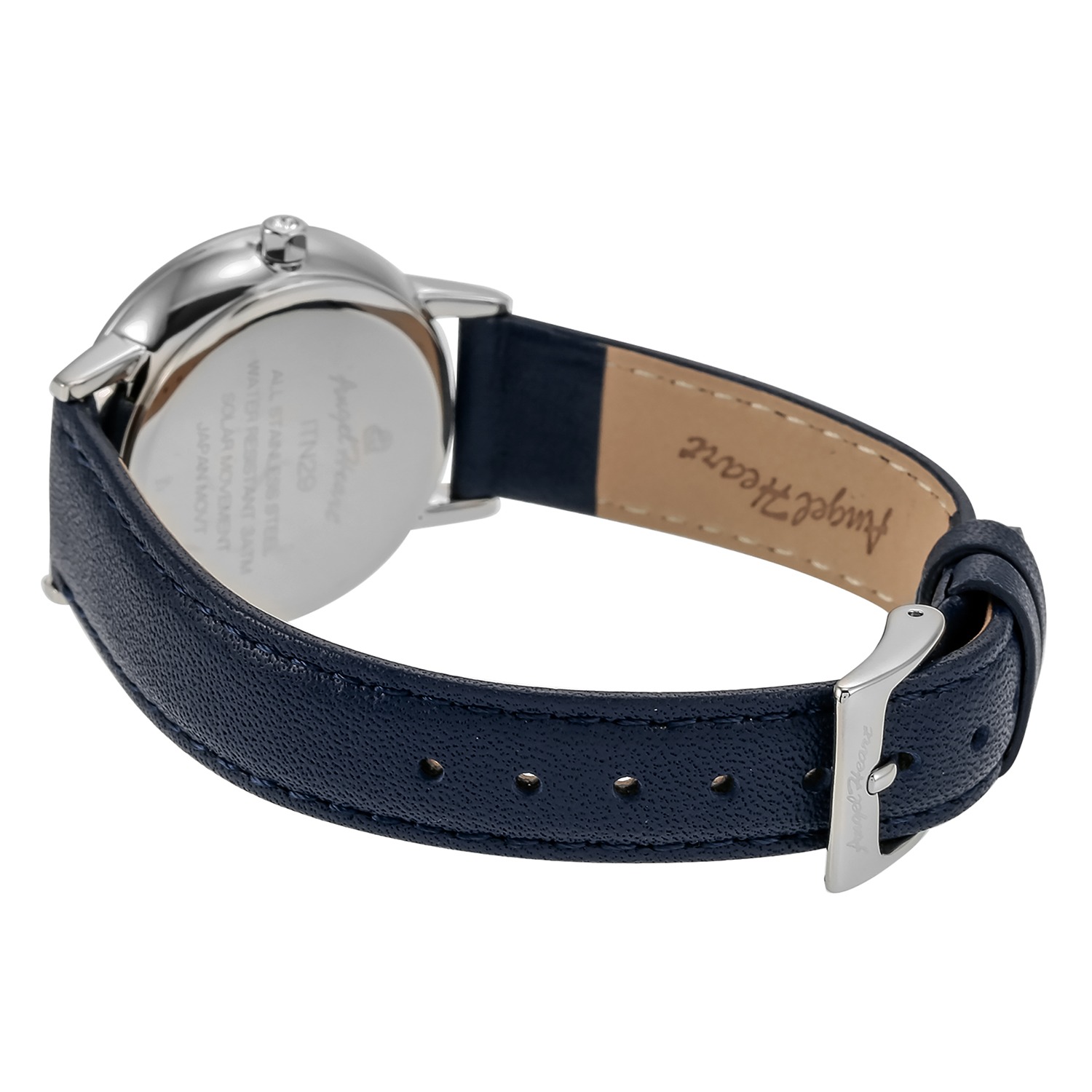 ＜ネイビー＞エンジェルハート イノセントタイム クリスタルガラス ラウンドフェイス ソーラーウォッチ