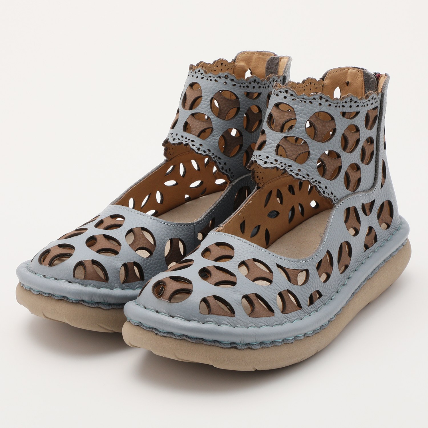 エスタシオン 牛革 レザーカッティング フラットシューズ