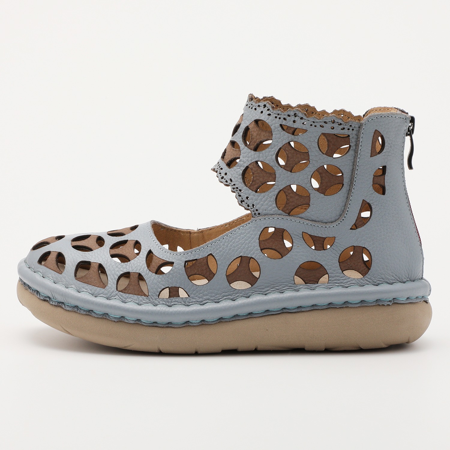 エスタシオン 牛革 レザーカッティング フラットシューズ