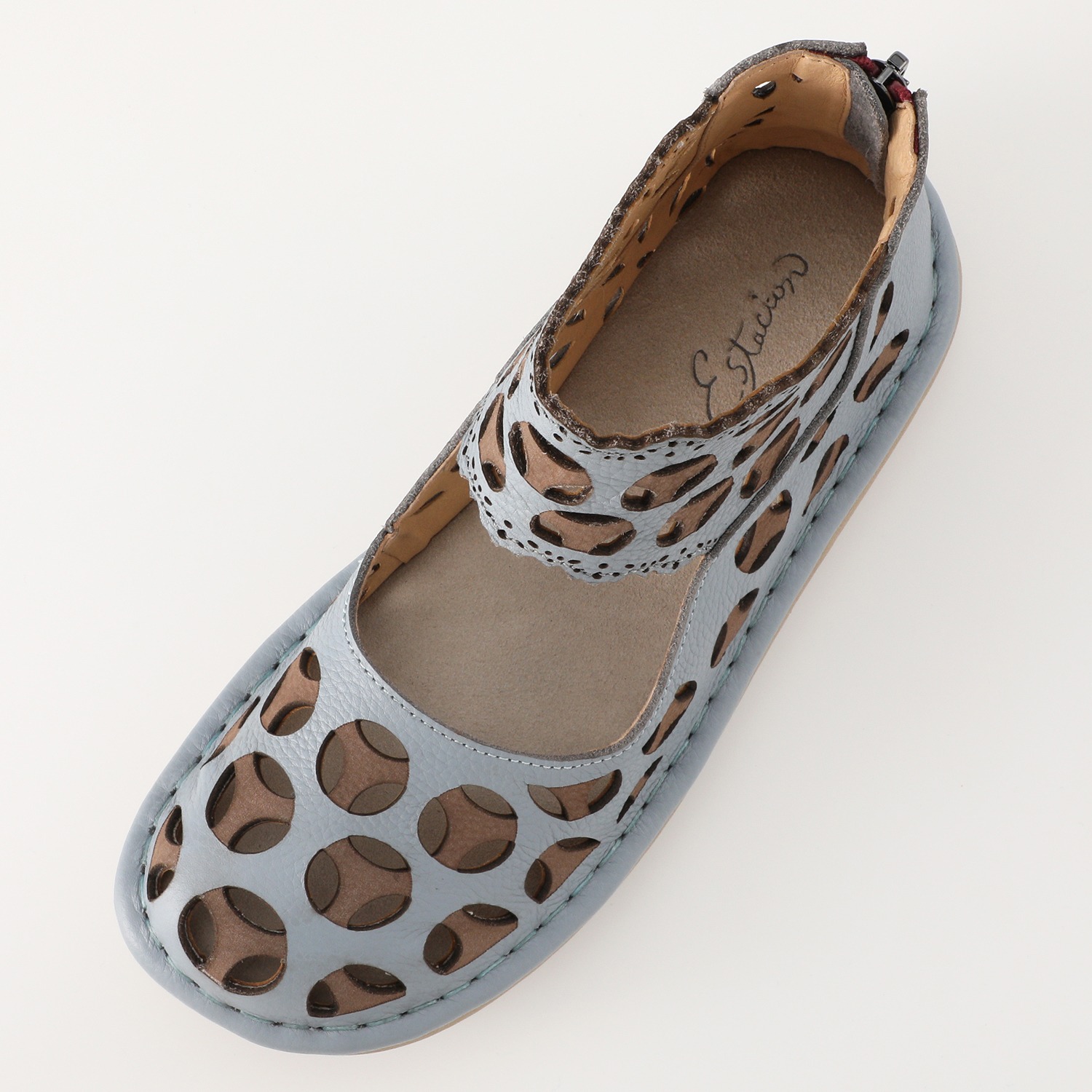 エスタシオン 牛革 レザーカッティング フラットシューズ