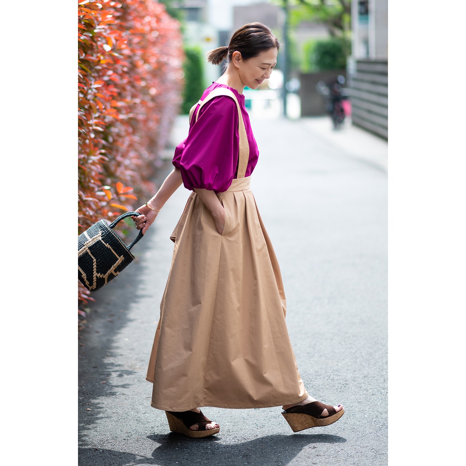 イロプライム サスペンダー付 ツイルスカート