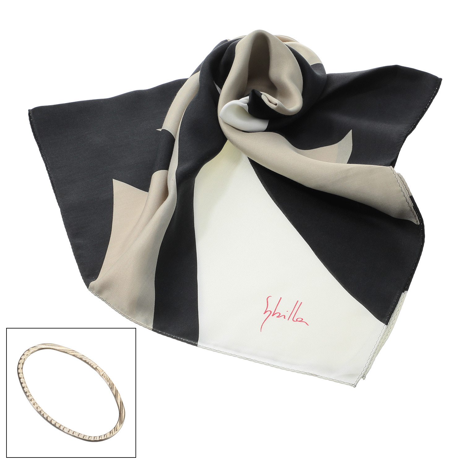 シビラ アレンジリング付 シルクコットン スクエアビッグチーフ