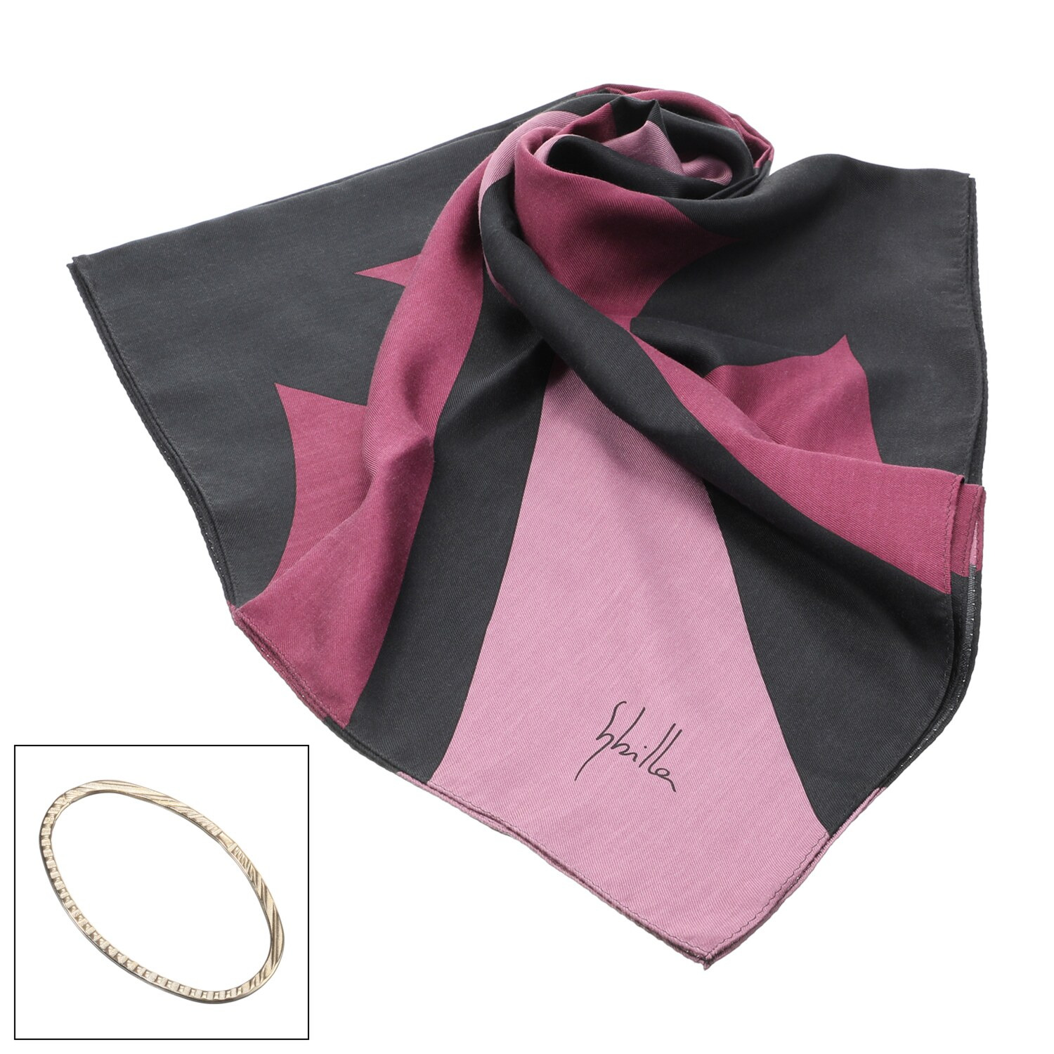 シビラ アレンジリング付 シルクコットン スクエアビッグチーフ