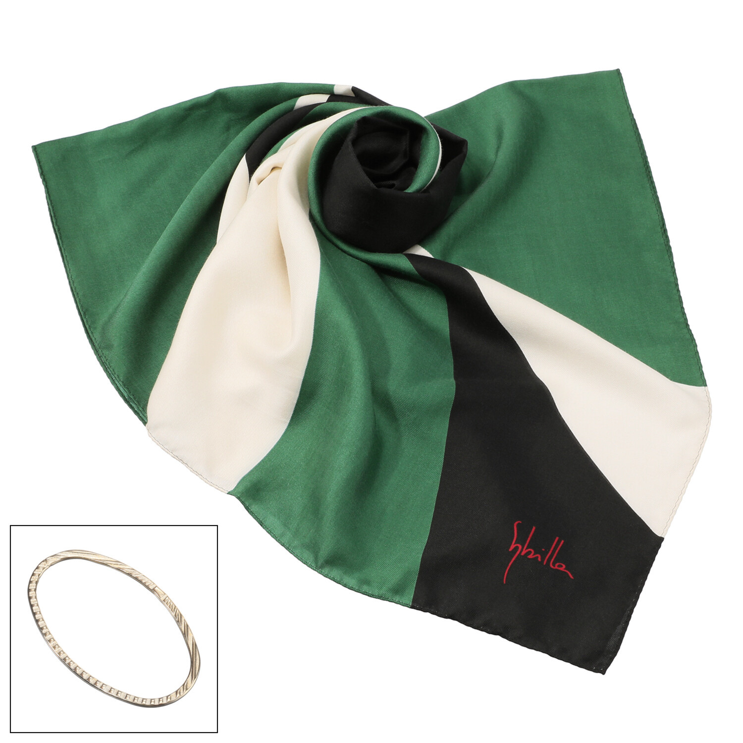 シビラ アレンジリング付 シルクコットン スクエアビッグチーフ