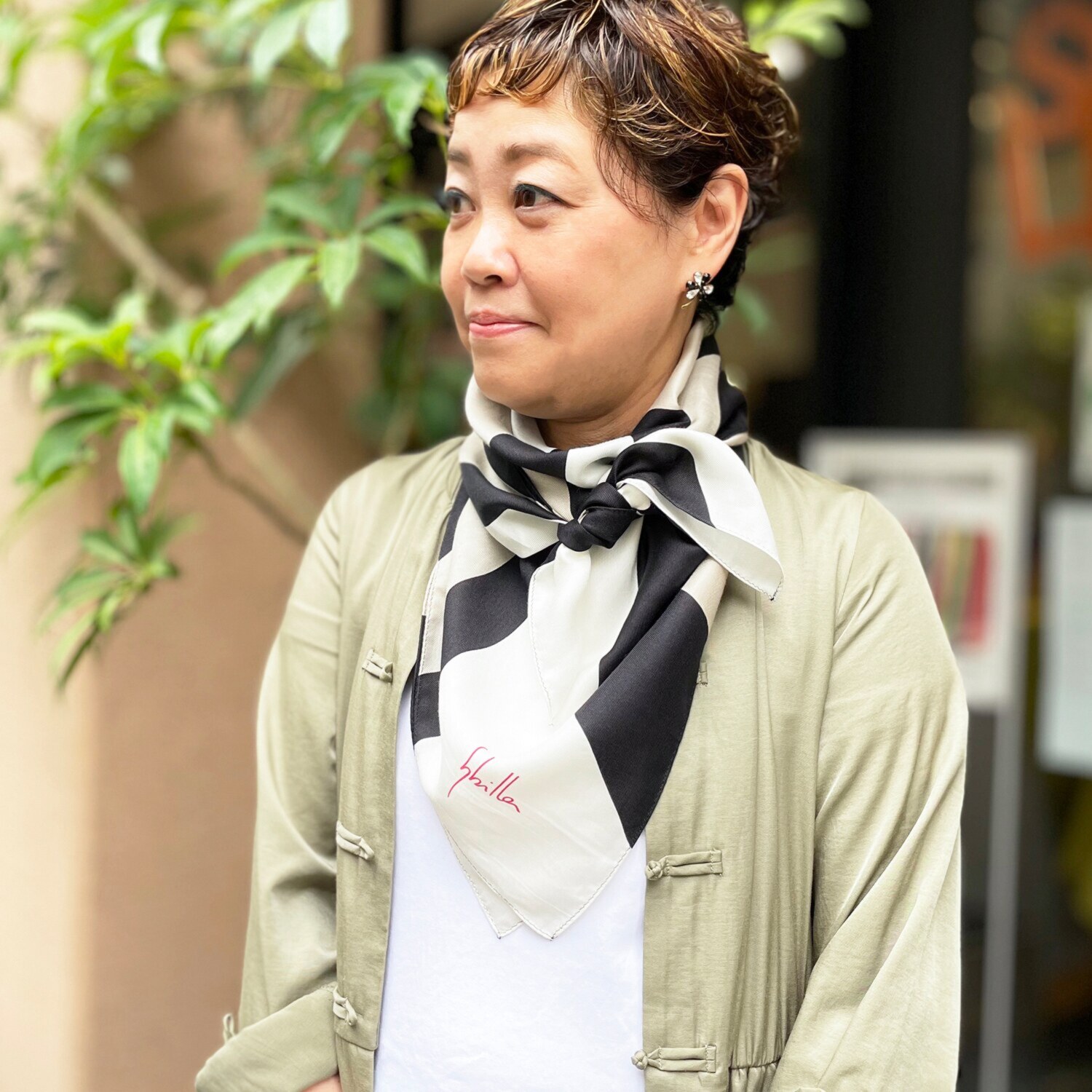 シビラ アレンジリング付 シルクコットン スクエアビッグチーフ