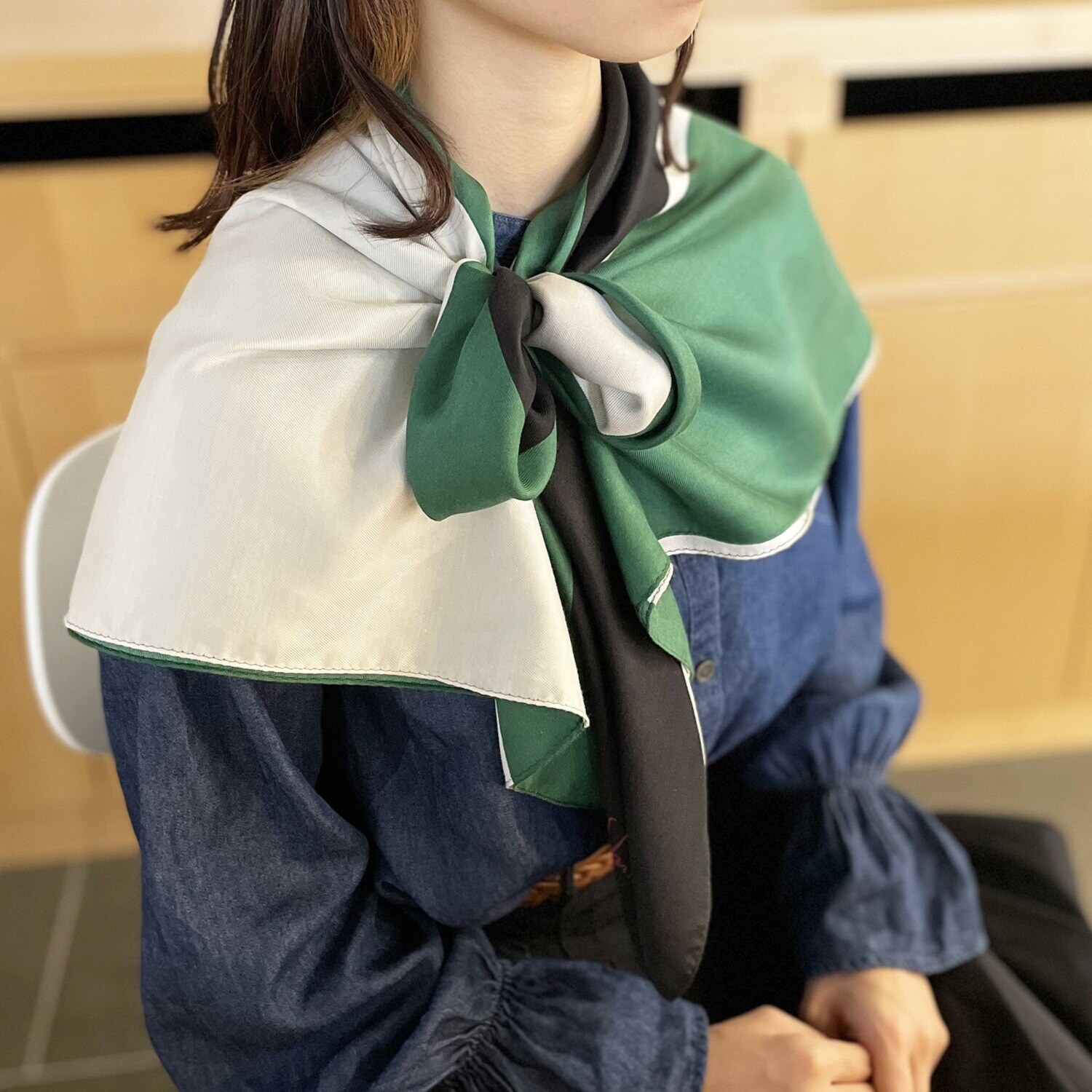 シビラ アレンジリング付 シルクコットン スクエアビッグチーフ