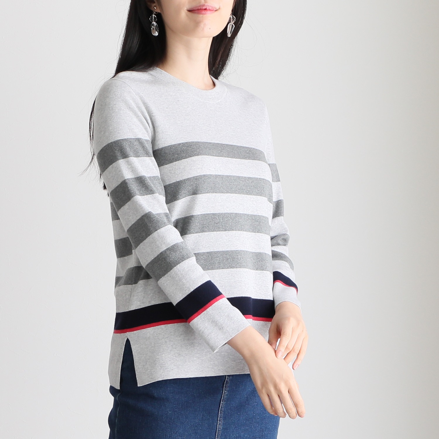 ＜ユニセックス＞スピンブルー 綿１００％ ボーダーニット プルオーバー 