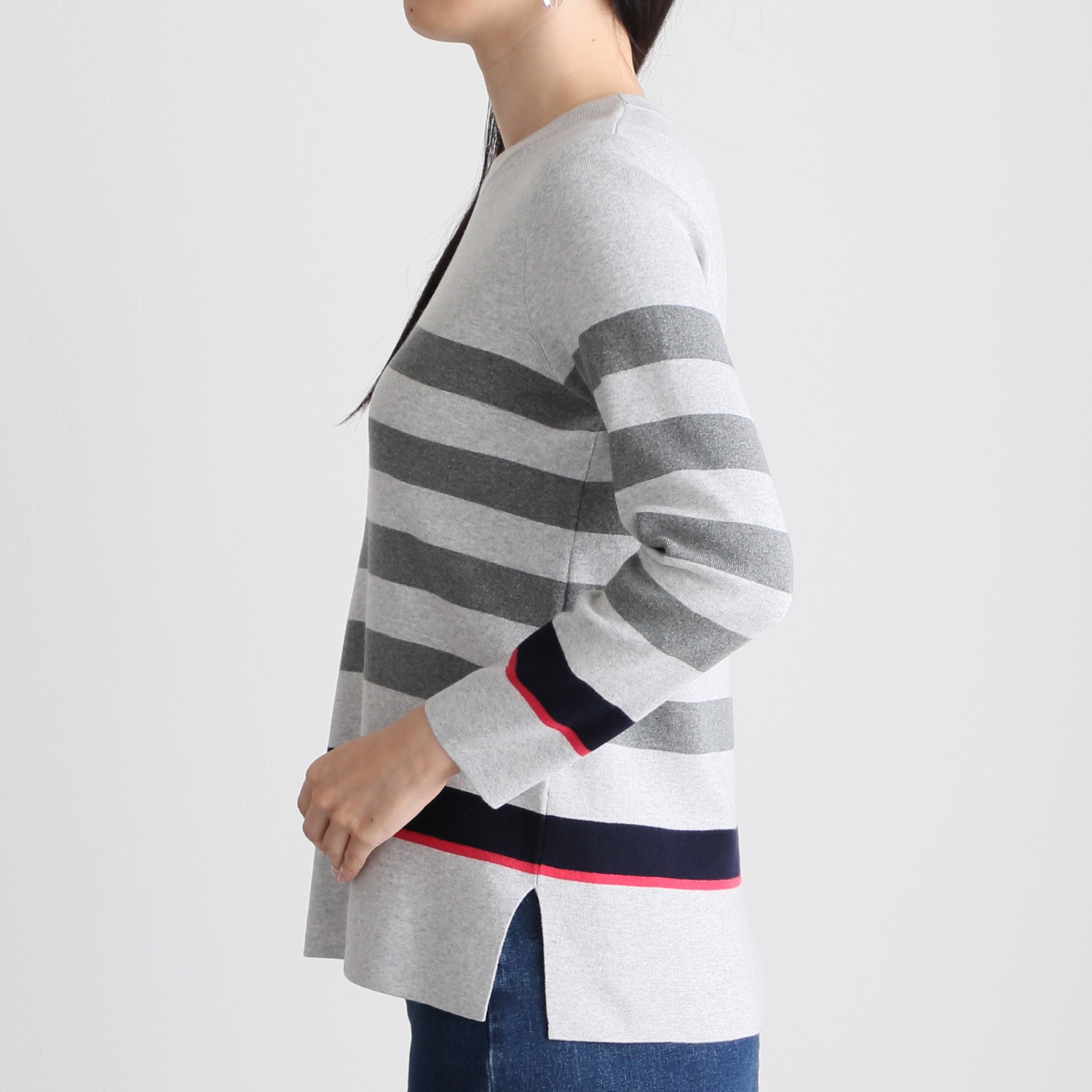 ＜ユニセックス＞スピンブルー 綿１００％ ボーダーニット プルオーバー 