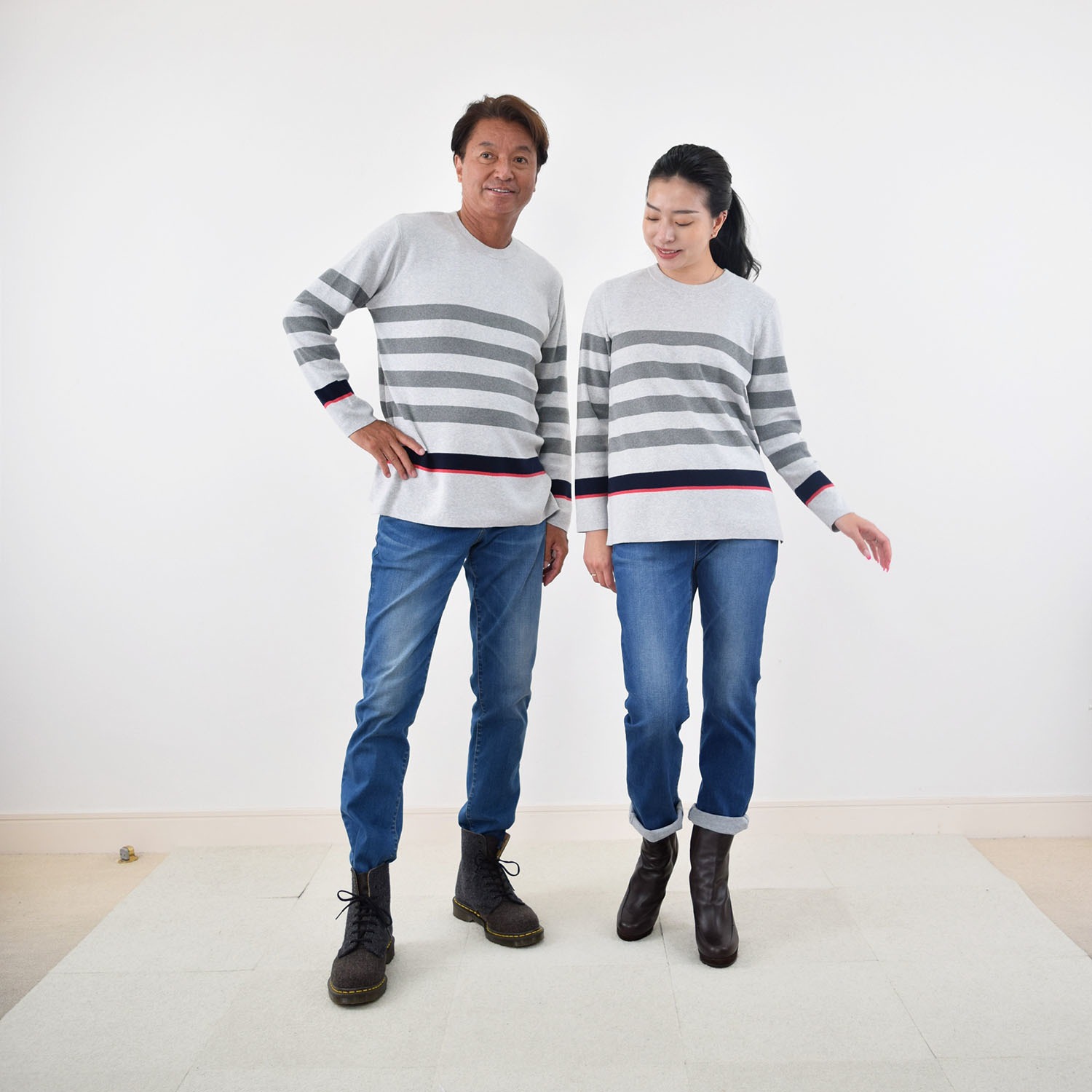 ＜ユニセックス＞スピンブルー 綿１００％ ボーダーニット プルオーバー 