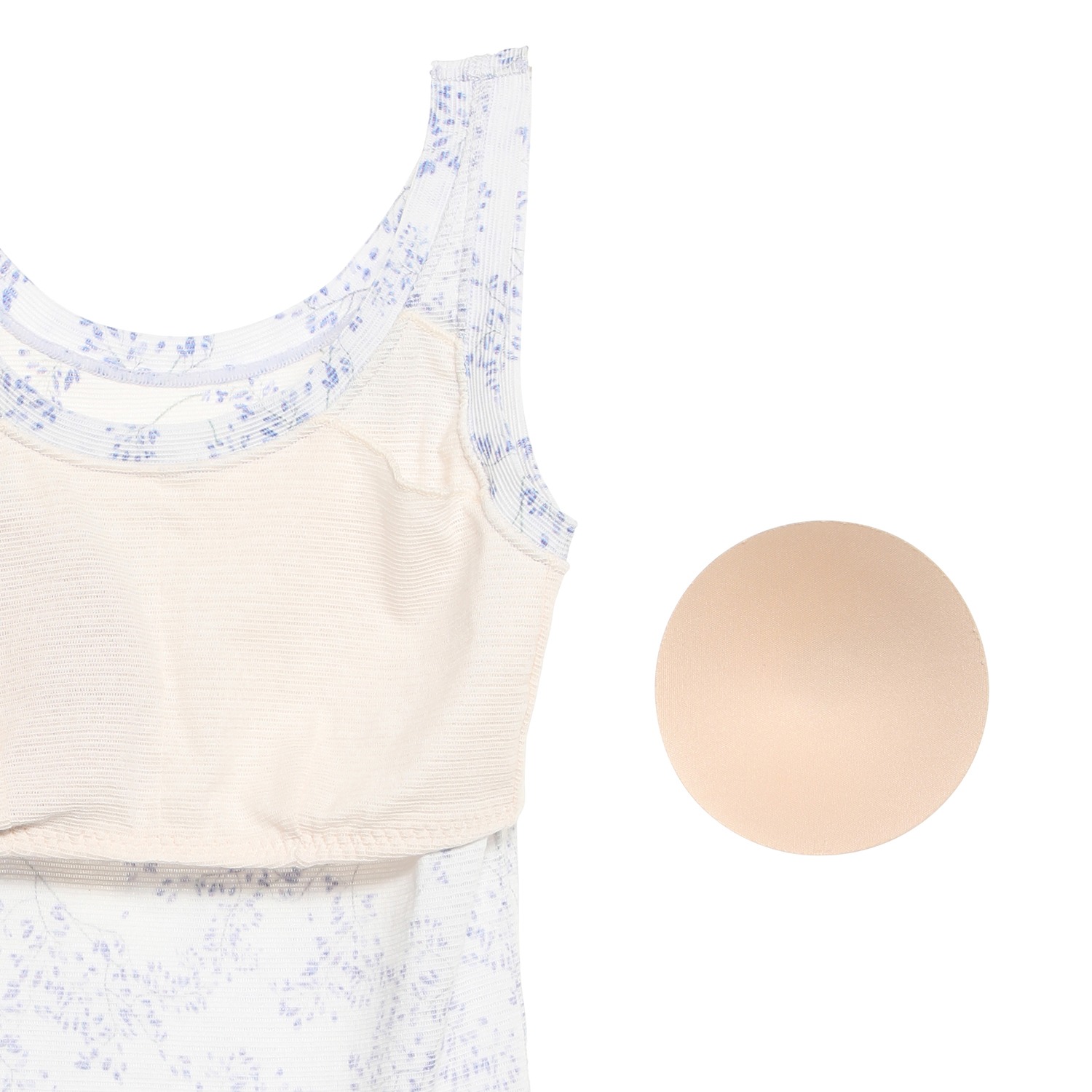 丸福ガーゼ 速乾 綿モダール ボタニカルプリント カップ付タンクトップ