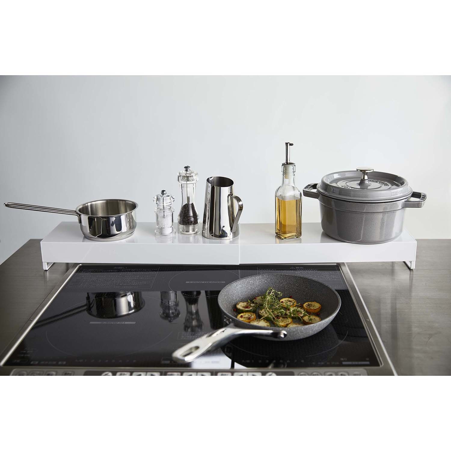 山崎実業　タワー 汚れ防止＆空間有効活用！ 奥行ワイド棚付き 伸縮排気口カバー 