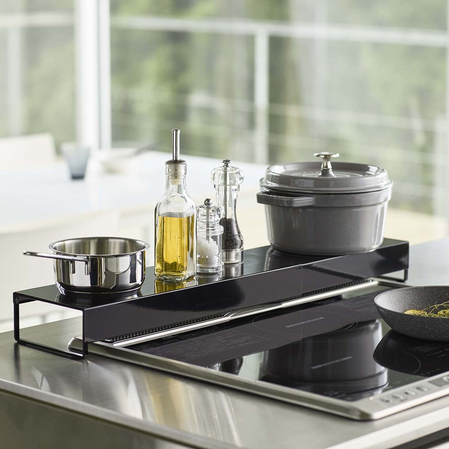 山崎実業　タワー 汚れ防止＆空間有効活用！ 奥行ワイド棚付き 伸縮排気口カバー 