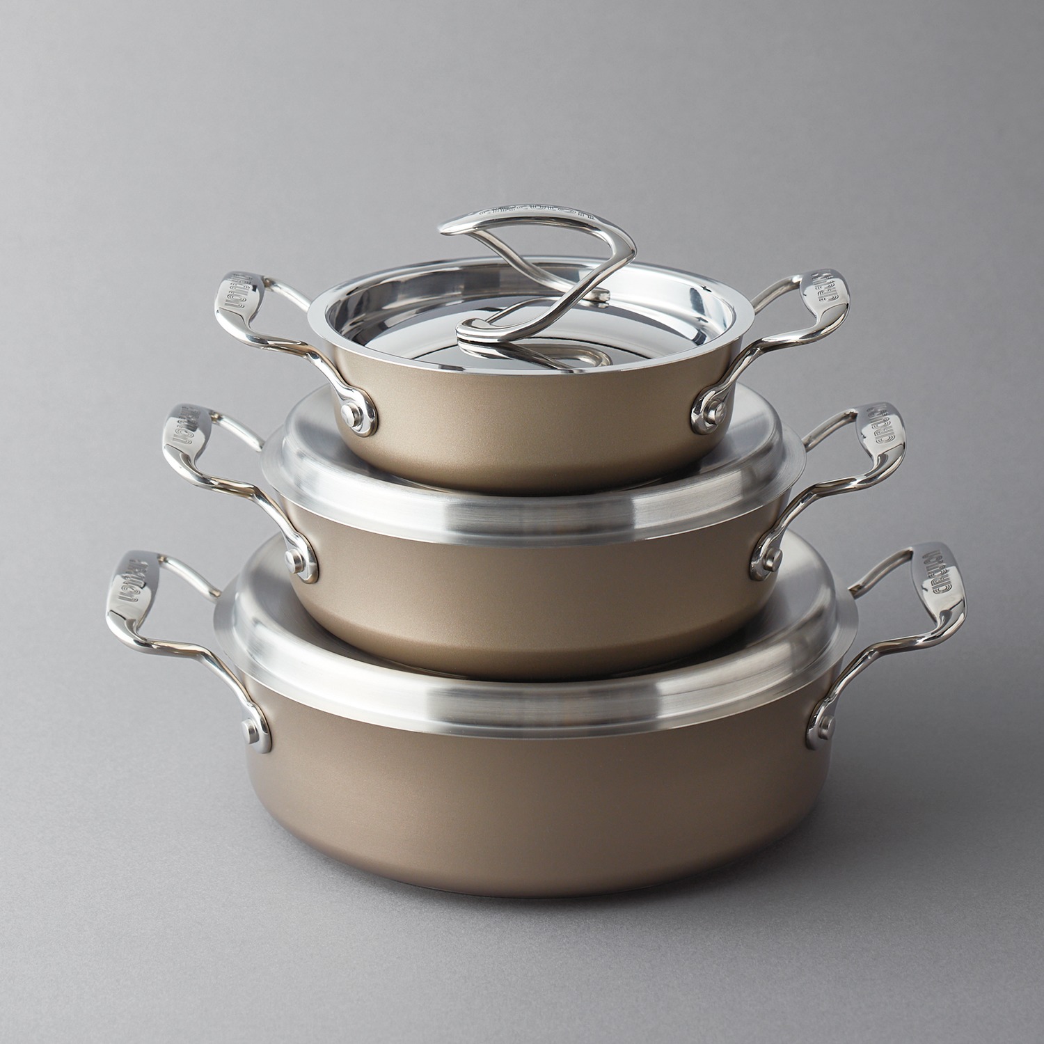 マイヤー サーキュロン 浅型両手鍋 ３ピースセット ＜復刻シャンパンカラー＞