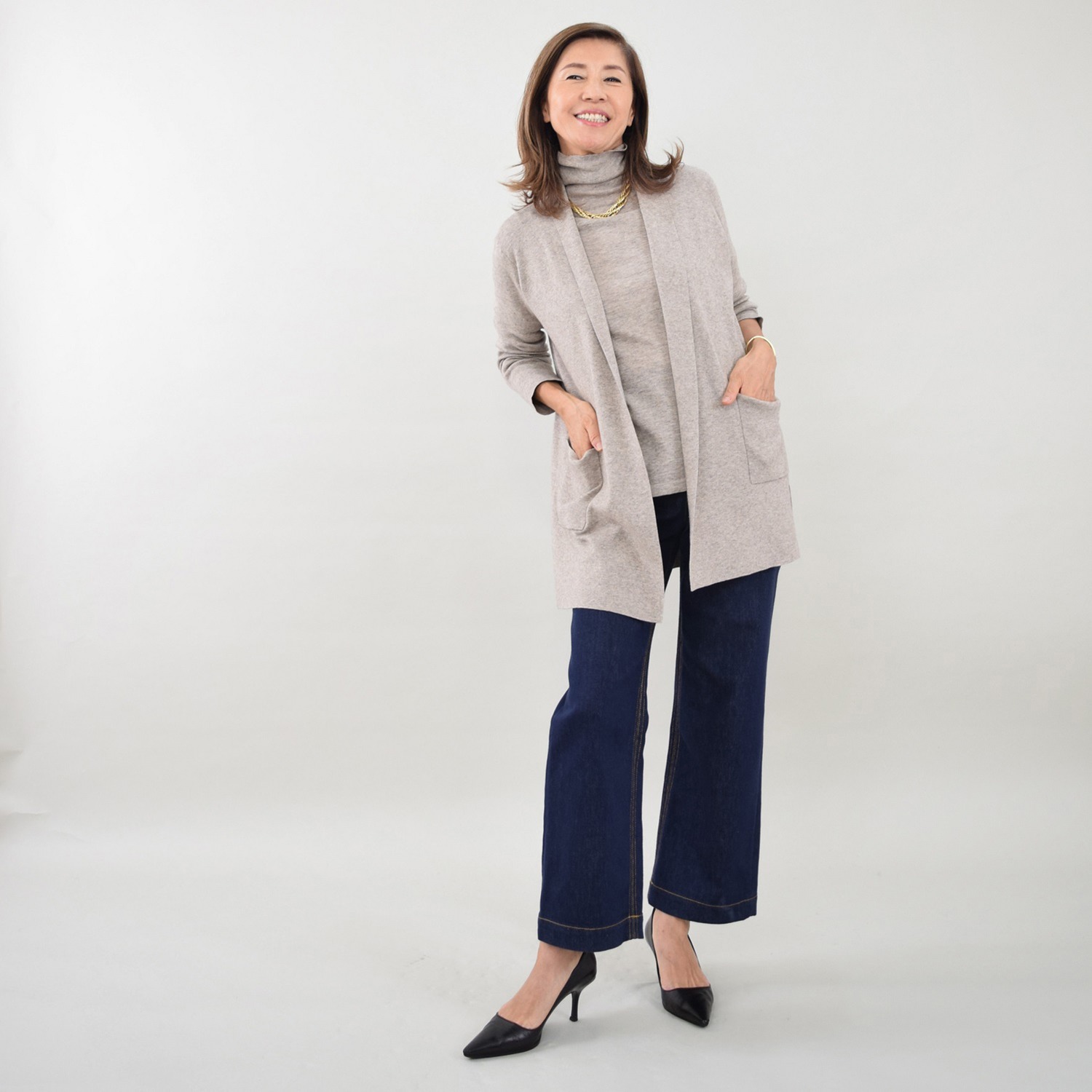 スピンブルー コットンとヤクの極上ブレンド！ ラグジュアリー ニットコーディガン