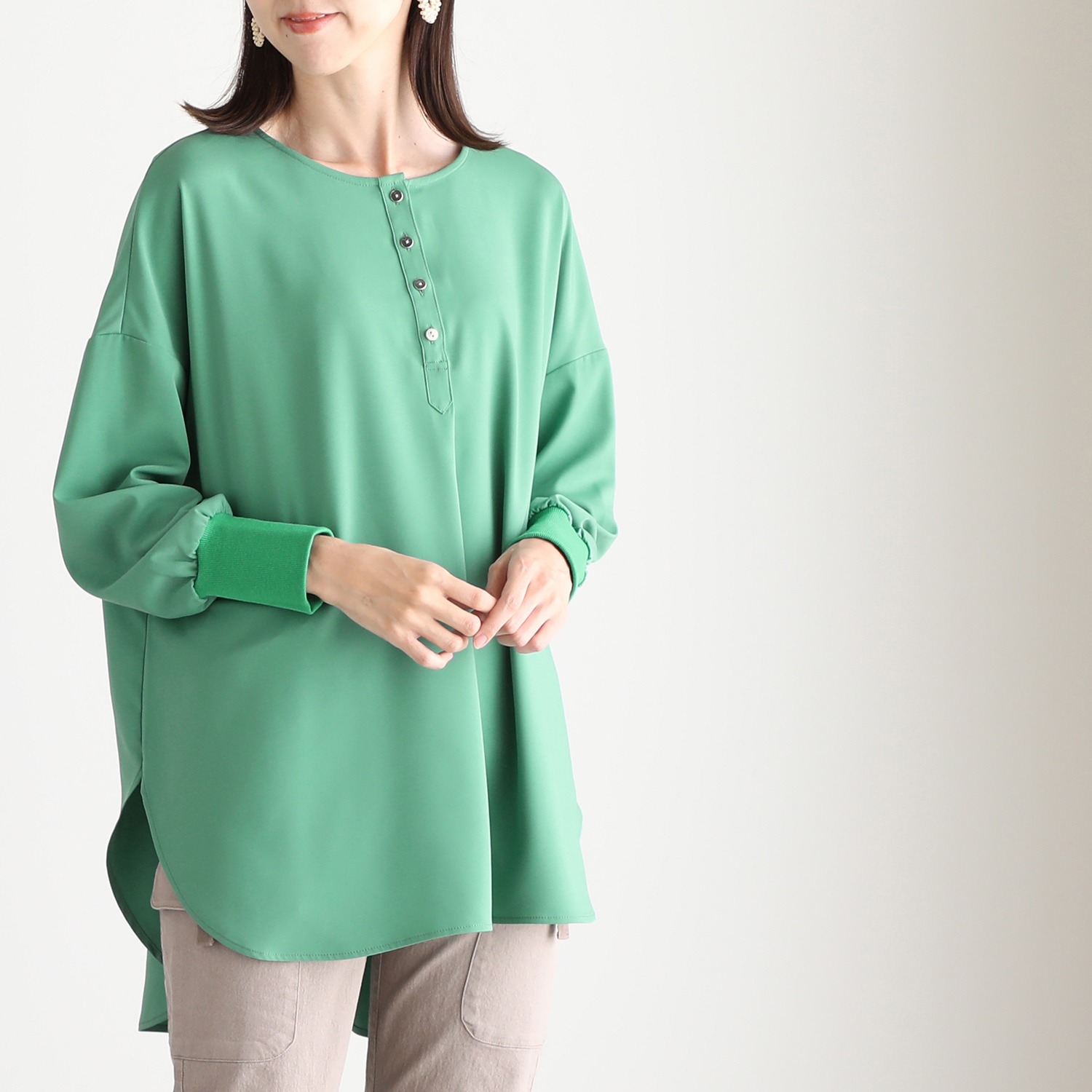 エムズ　スタイル ツイル微起毛 ヘンリーネックデザイン プルオーバー