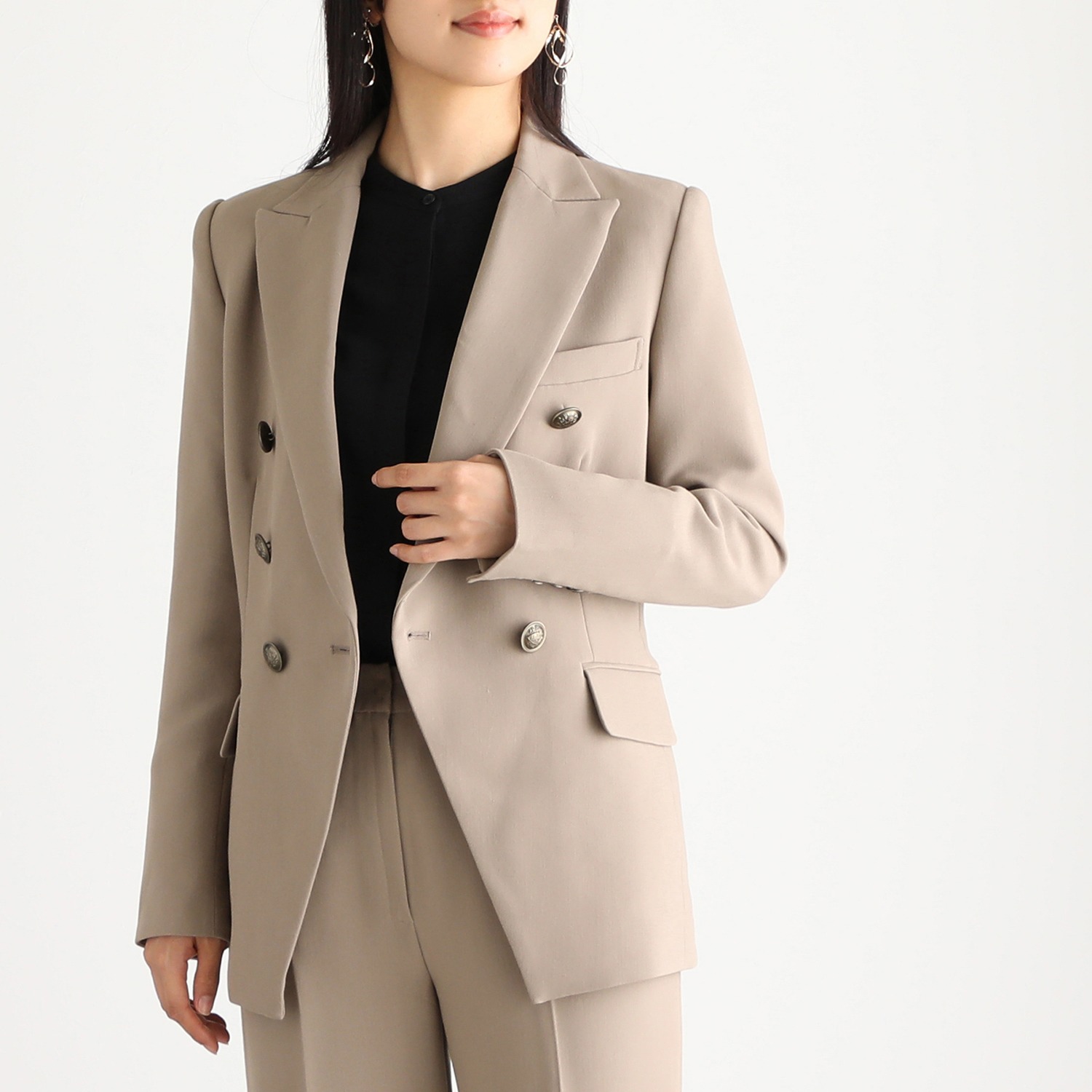 マダムヒロコ ダブルジョーゼット ボタンアクセント ダブルジャケット