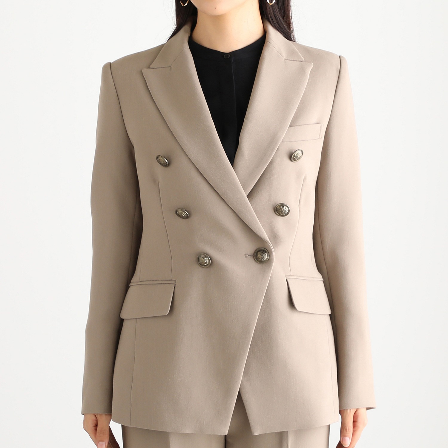 マダムヒロコ ダブルジョーゼット ボタンアクセント ダブルジャケット