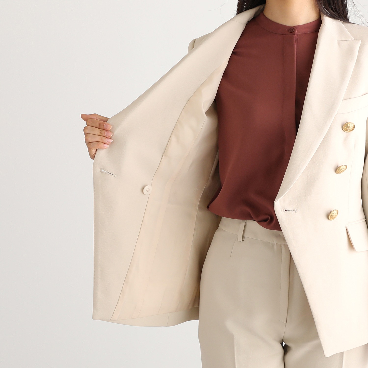 マダムヒロコ ダブルジョーゼット ボタンアクセント ダブルジャケット