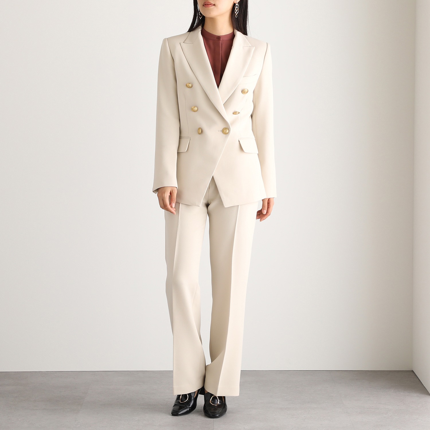 マダムヒロコ ダブルジョーゼット ボタンアクセント ダブルジャケット