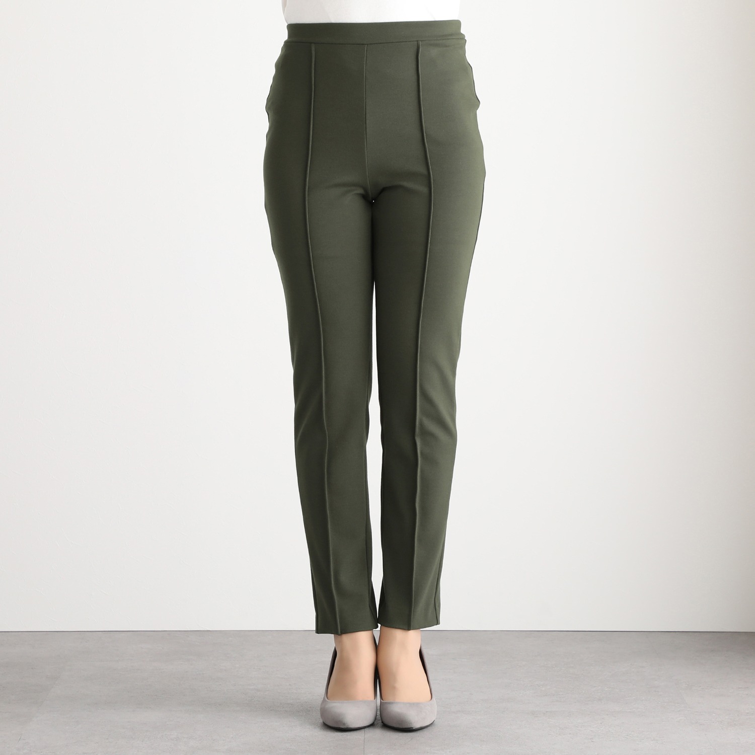 ピーツー 吸湿発熱・吸放湿 ポンチ ハイピンタック スリムパンツ