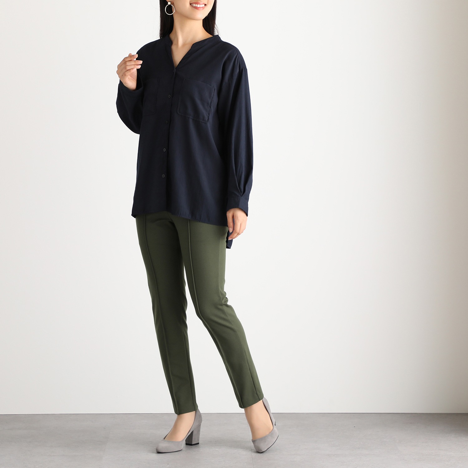 ピーツー 吸湿発熱・吸放湿 ポンチ ハイピンタック スリムパンツ