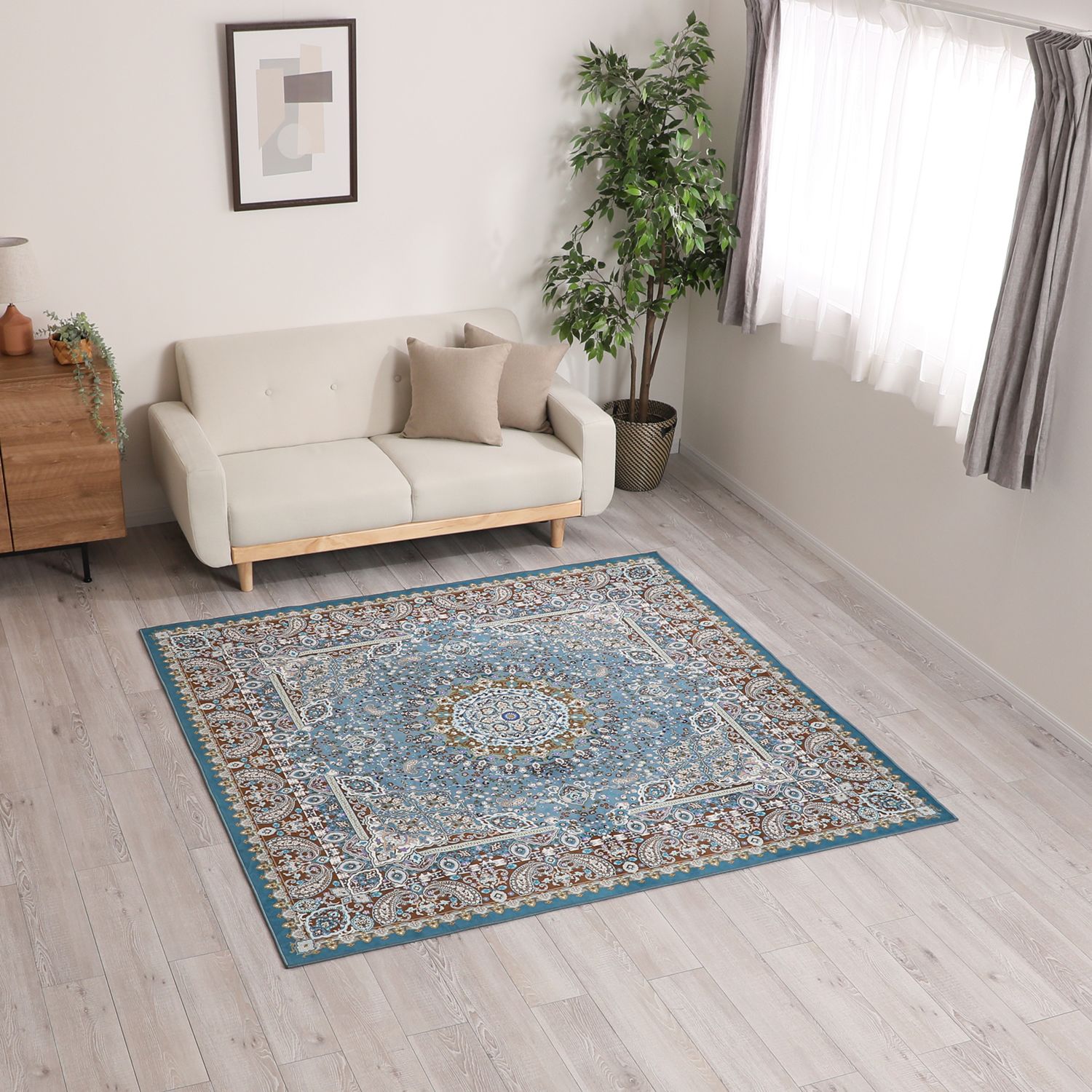 ＜１９０×１９０ｃｍ＞洗えてお手入れ簡単！ ペルシャンデザイン カーペット “シャントゥール” 