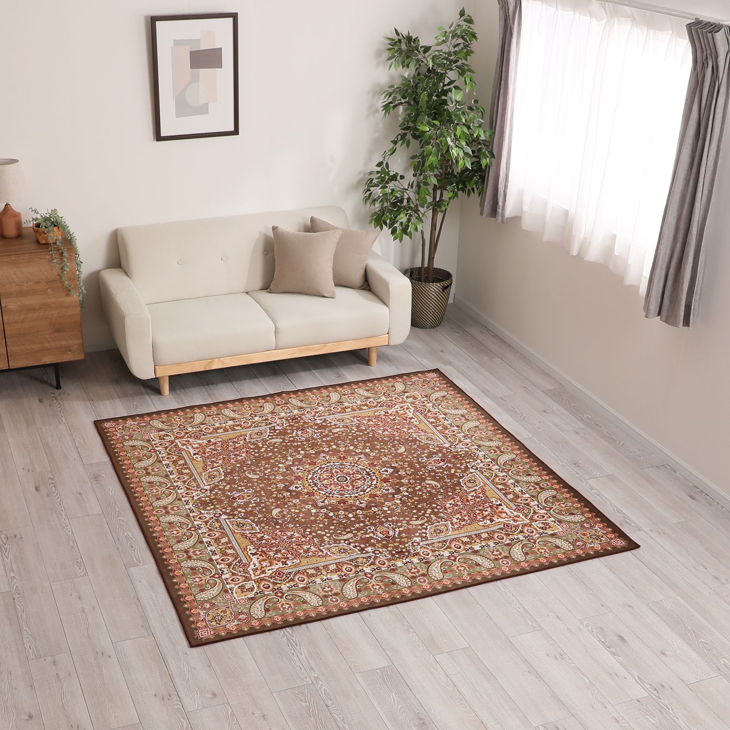 ＜１９０×１９０ｃｍ＞洗えてお手入れ簡単！ ペルシャンデザイン カーペット “シャントゥール” 