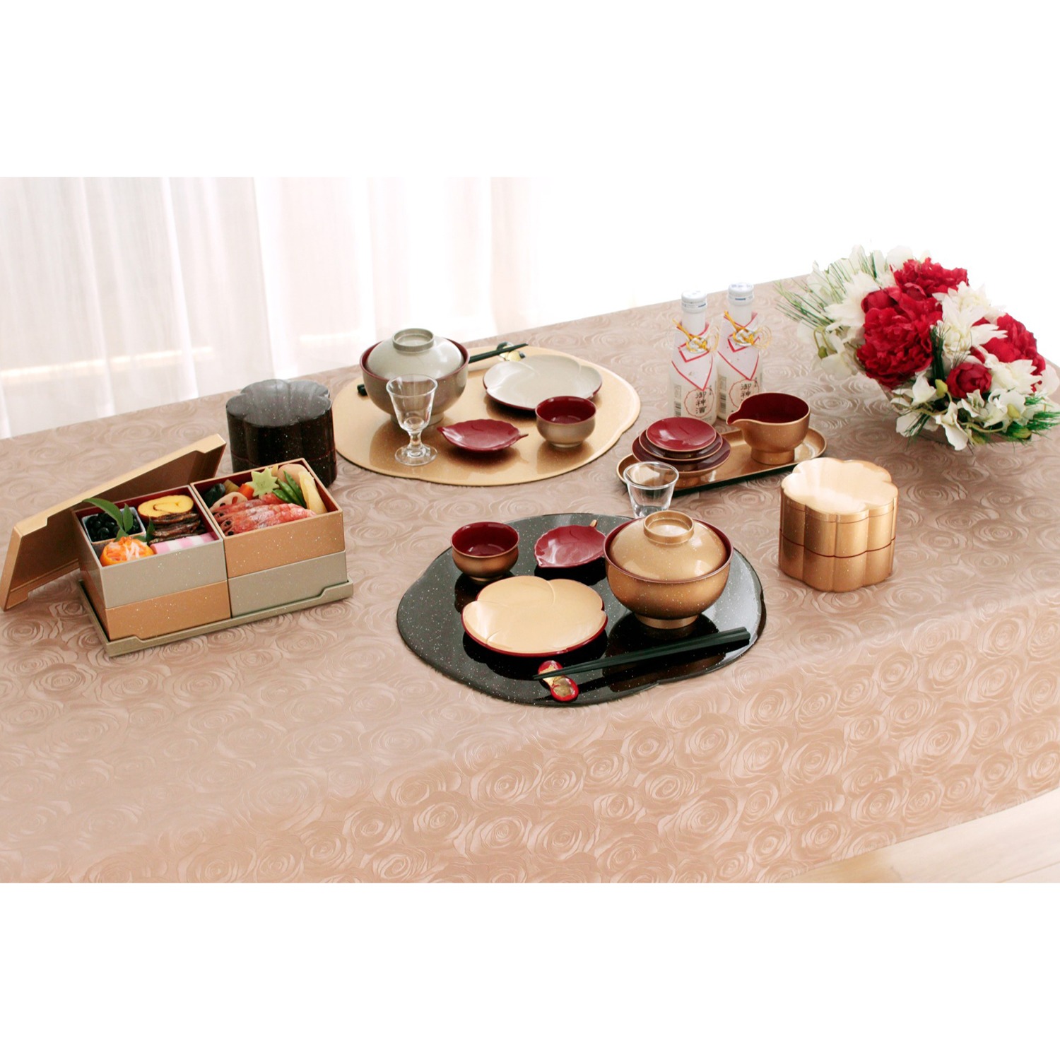 ＜１３０×２３０ｃｍ＞ローズ レザータッチ テーブルクロス 