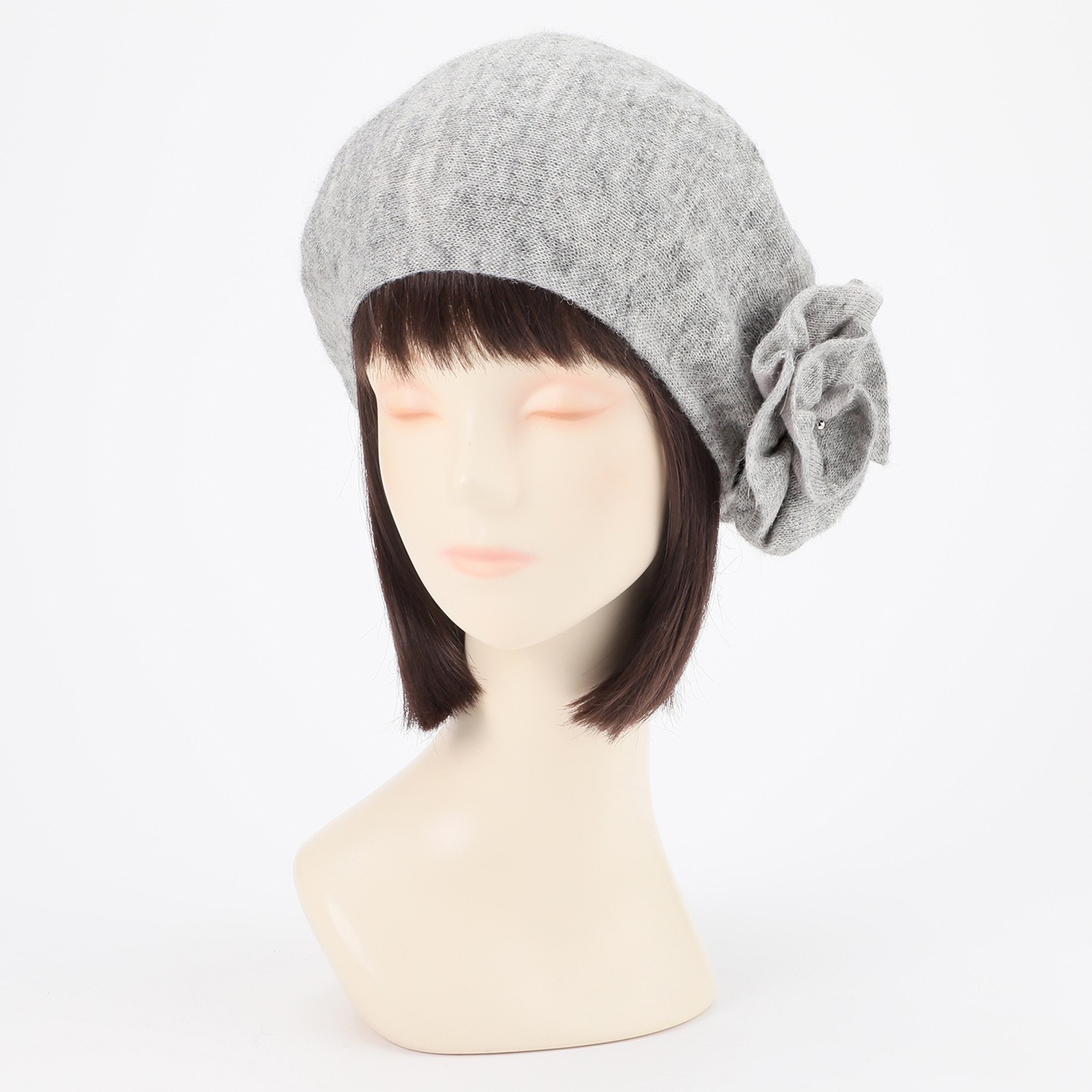 アミツムリ アルパカ混 ビーズアクセントフラワー ベレー帽