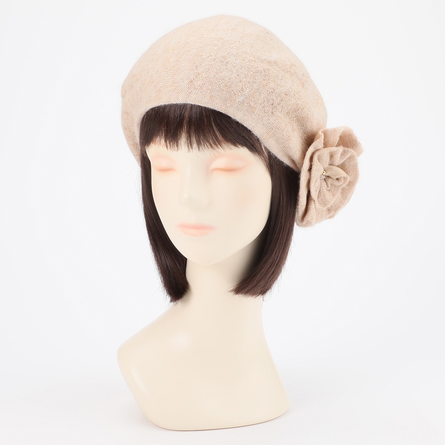 アミツムリ アルパカ混 ビーズアクセントフラワー ベレー帽