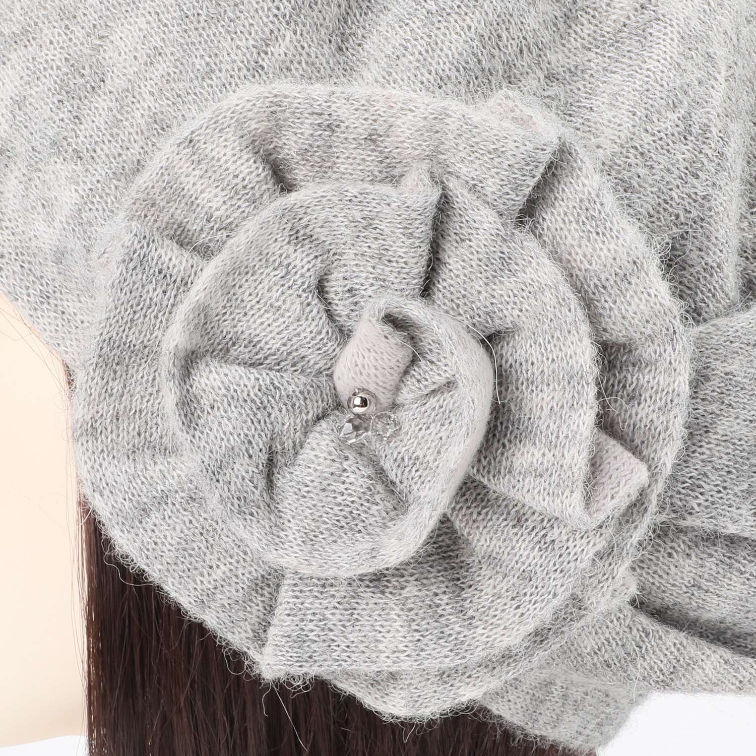 アミツムリ アルパカ混 ビーズアクセントフラワー ベレー帽