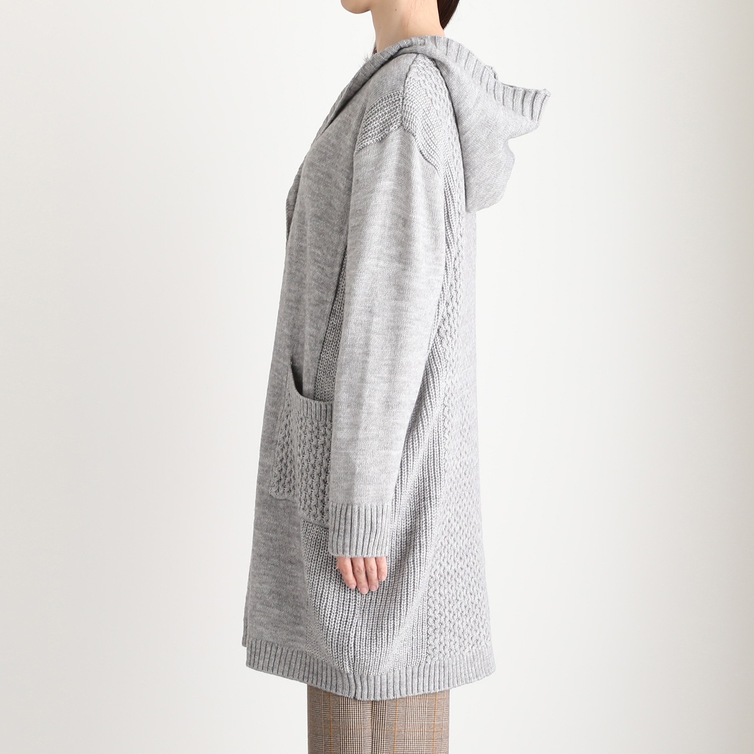 ダジュール フード付 ニットロングカーディガン