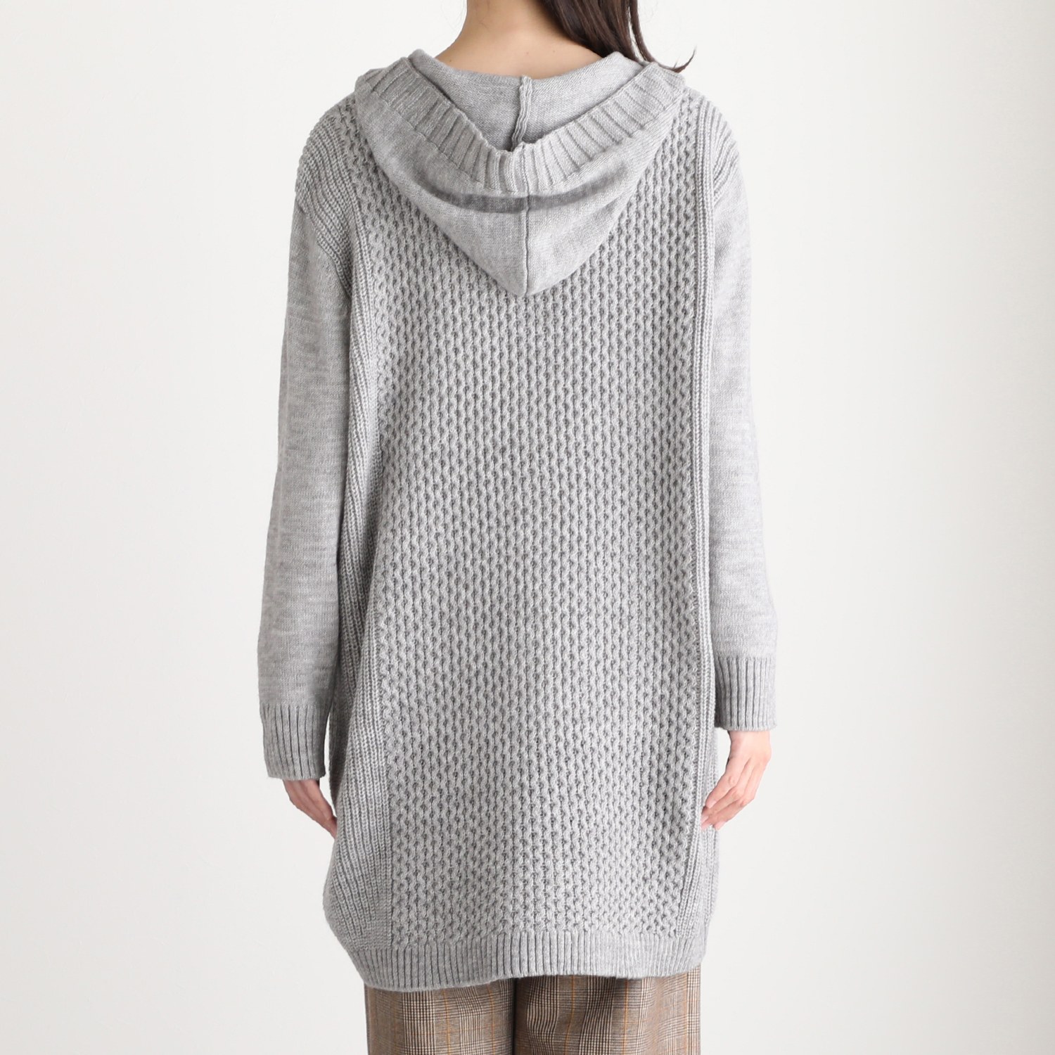 ダジュール フード付 ニットロングカーディガン