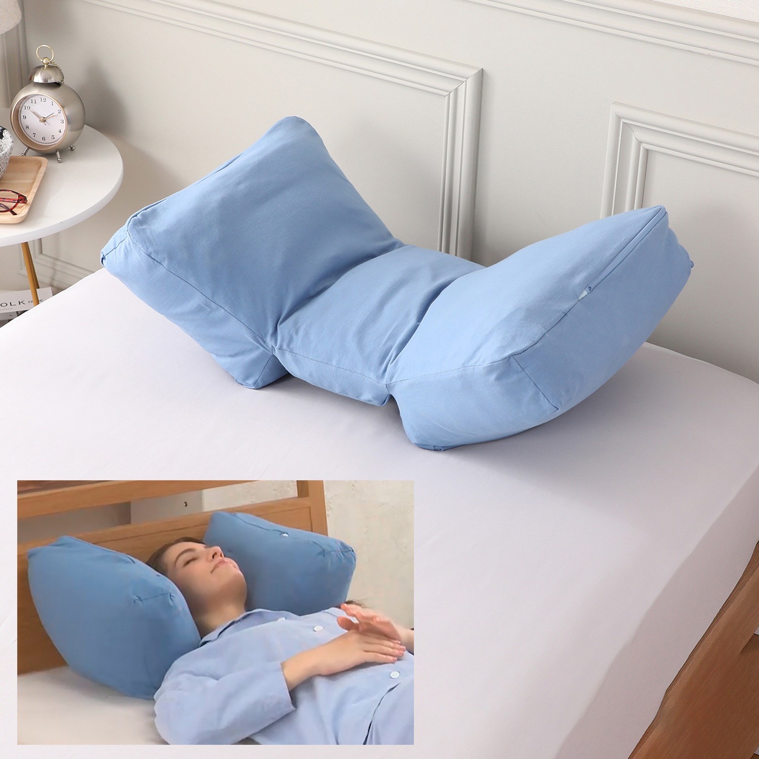 デンマーク発！ 両サイドが高くなる 特殊形状で 包み込まれるような寝心地 フォスフレイクス サイレントハグピロー カバー付