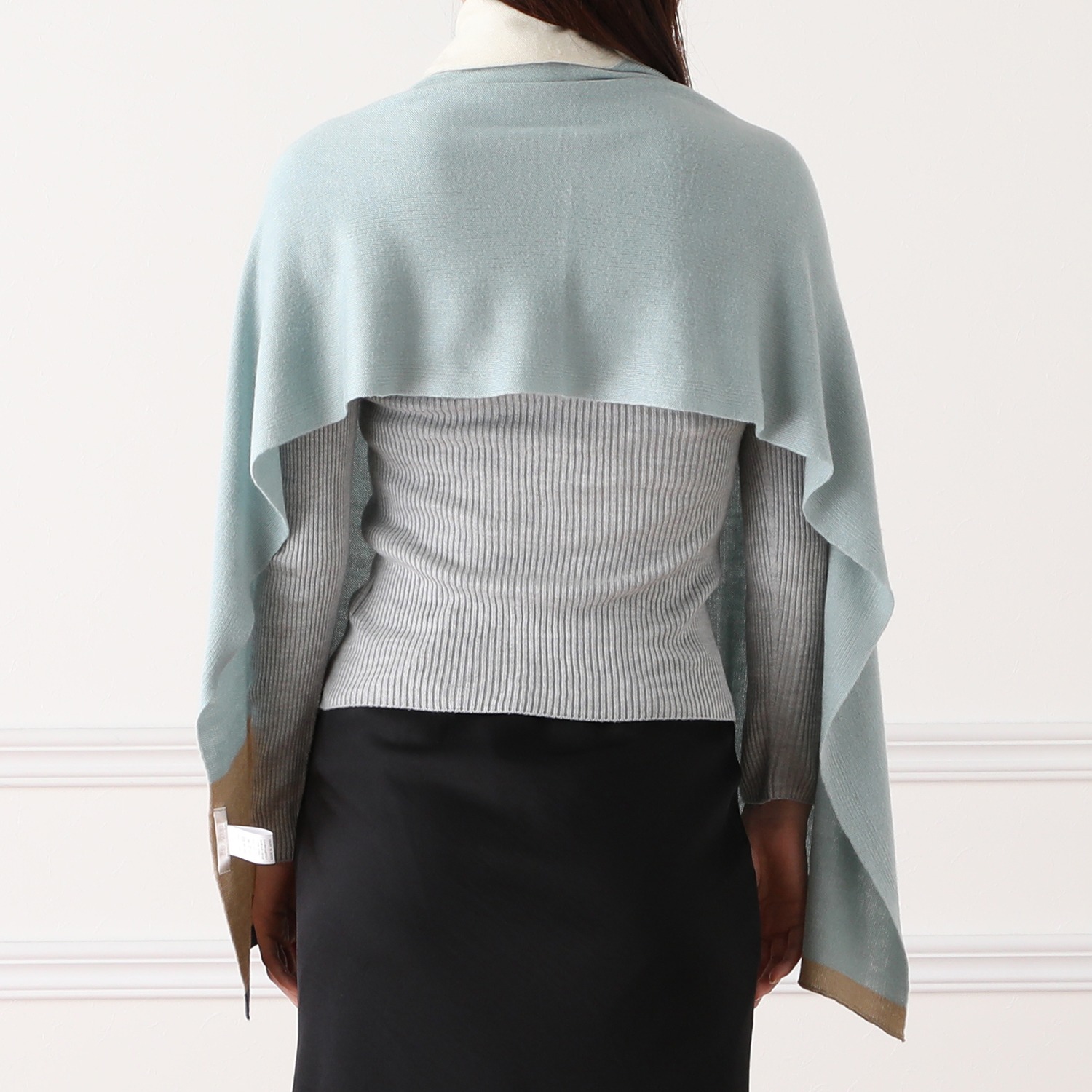 ハセガワ カシミヤよりも細い スパンシルク ブロック柄ストール