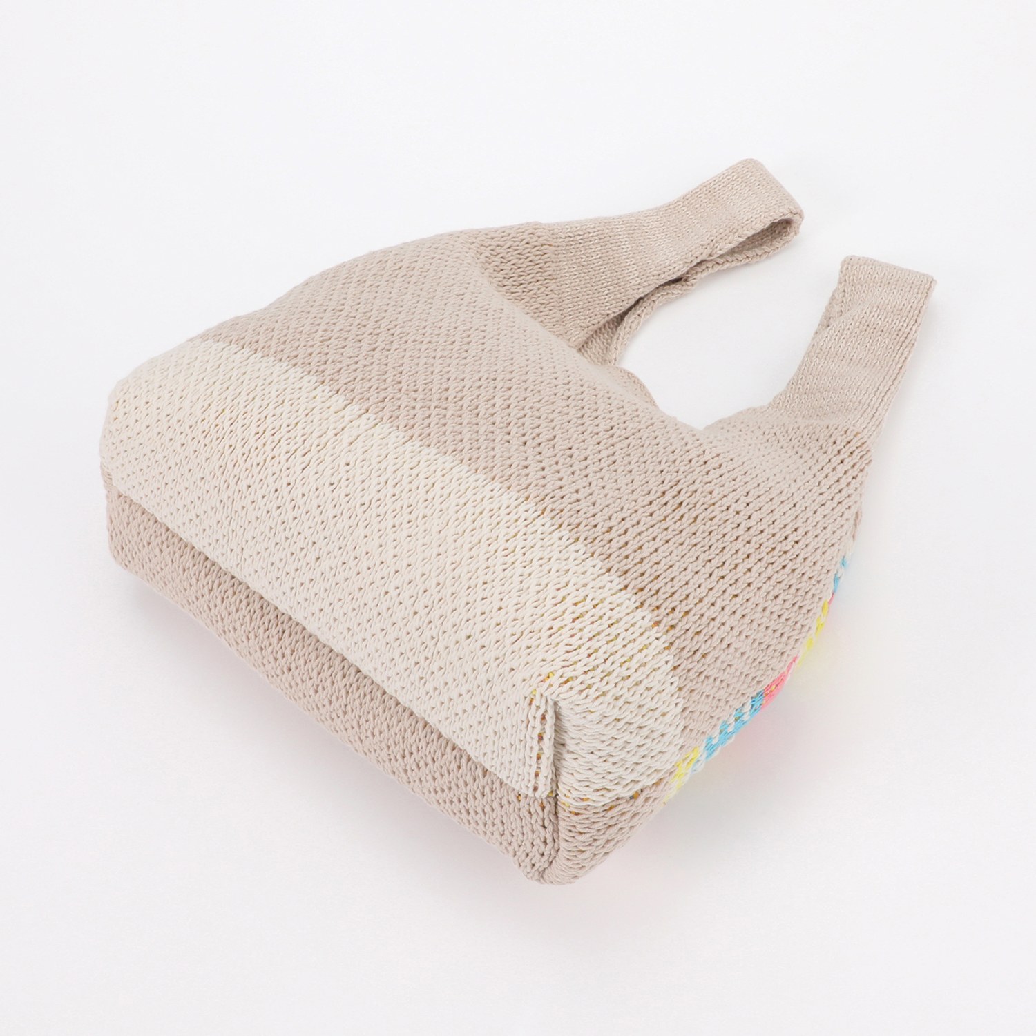 ニジイロキャンプ 日本製 ジャガード編 柄切替デザイン ローゲージニットバッグ