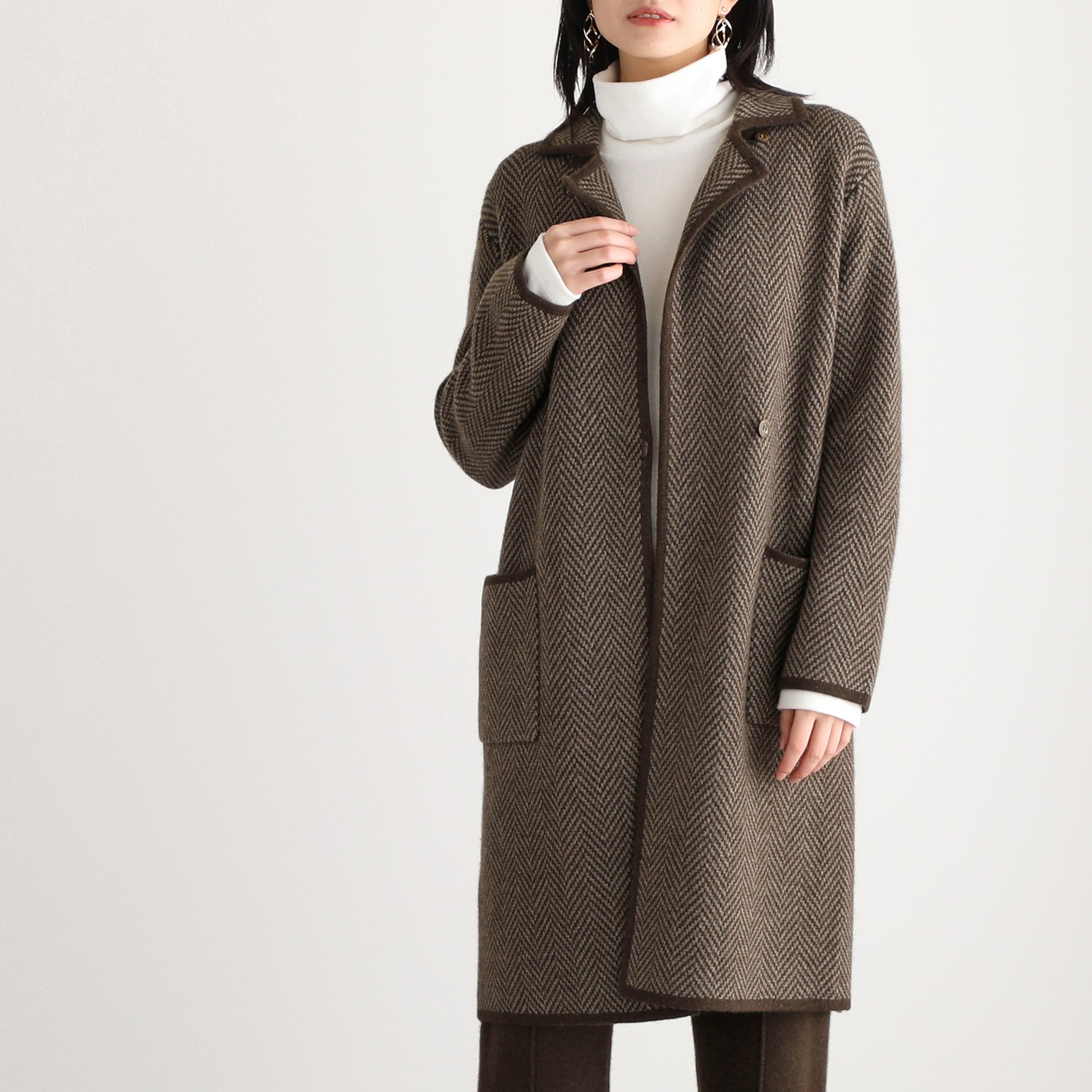 ネイチャーズ 無染色ヤク ヘリンボーン柄 ジャガードコート