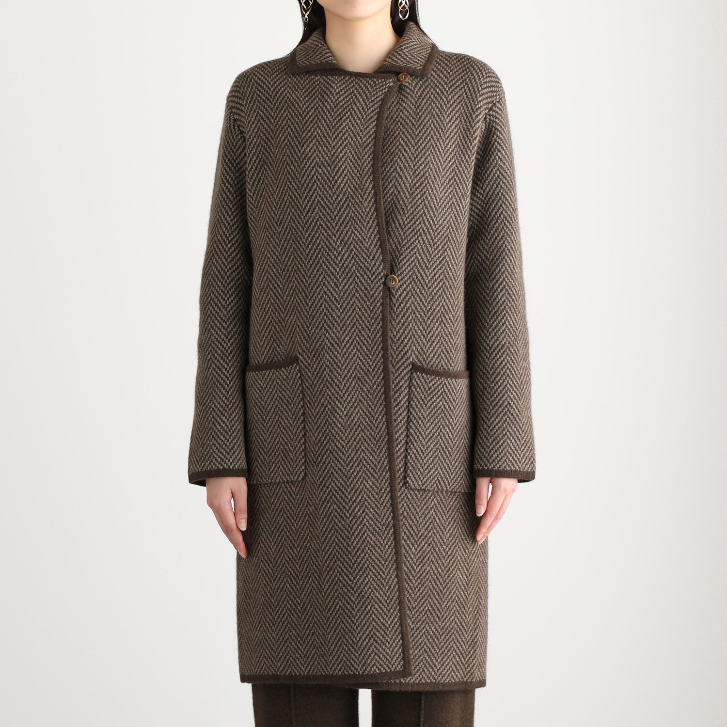 ネイチャーズ 無染色ヤク ヘリンボーン柄 ジャガードコート