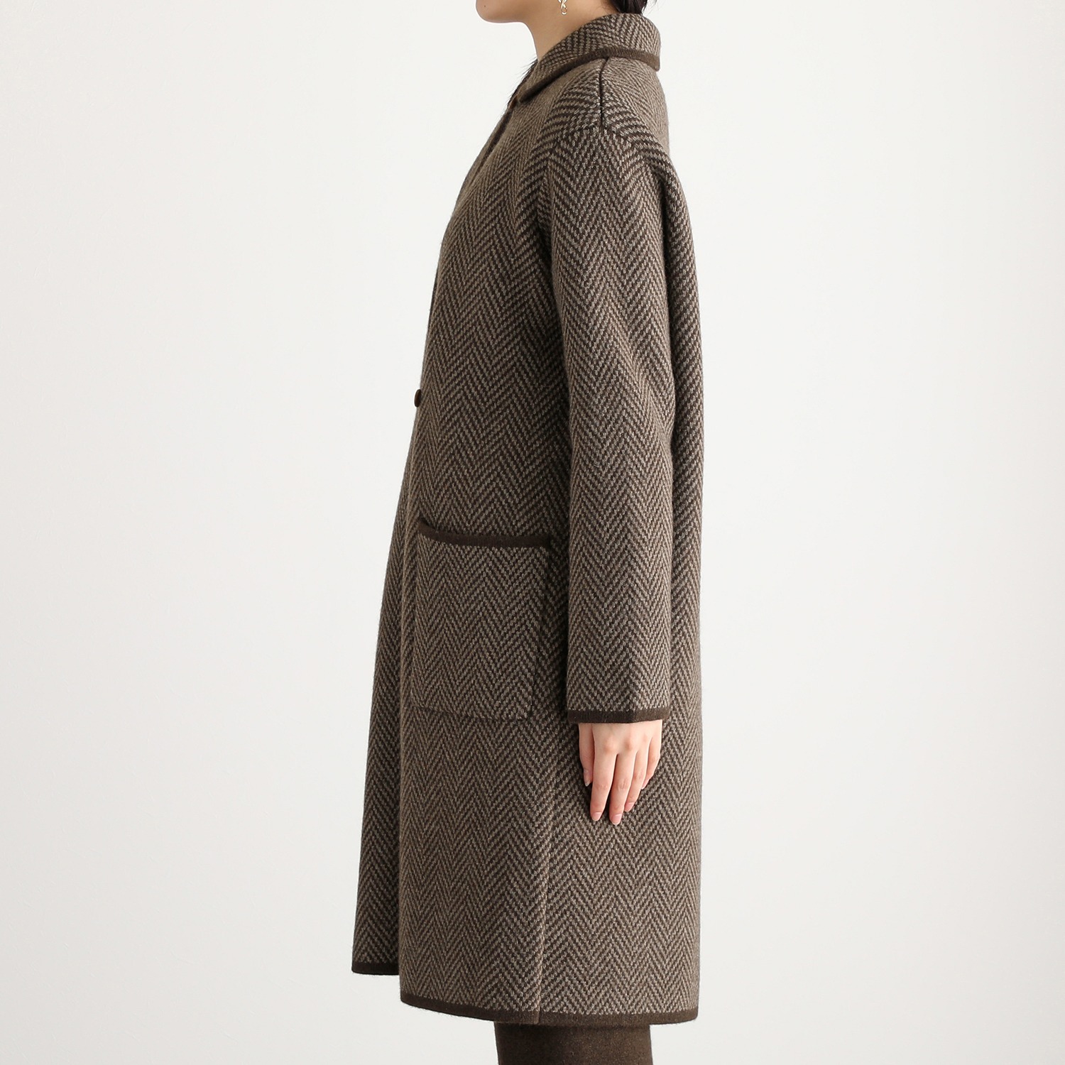 ネイチャーズ 無染色ヤク ヘリンボーン柄 ジャガードコート