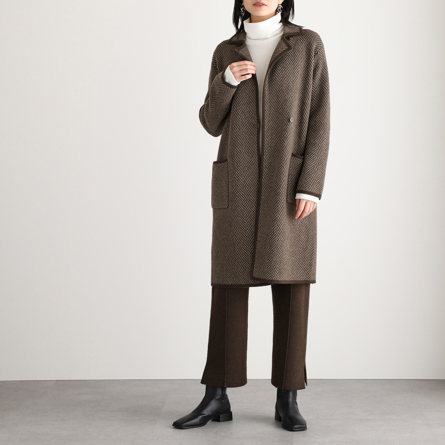 ネイチャーズ 無染色ヤク ヘリンボーン柄 ジャガードコート